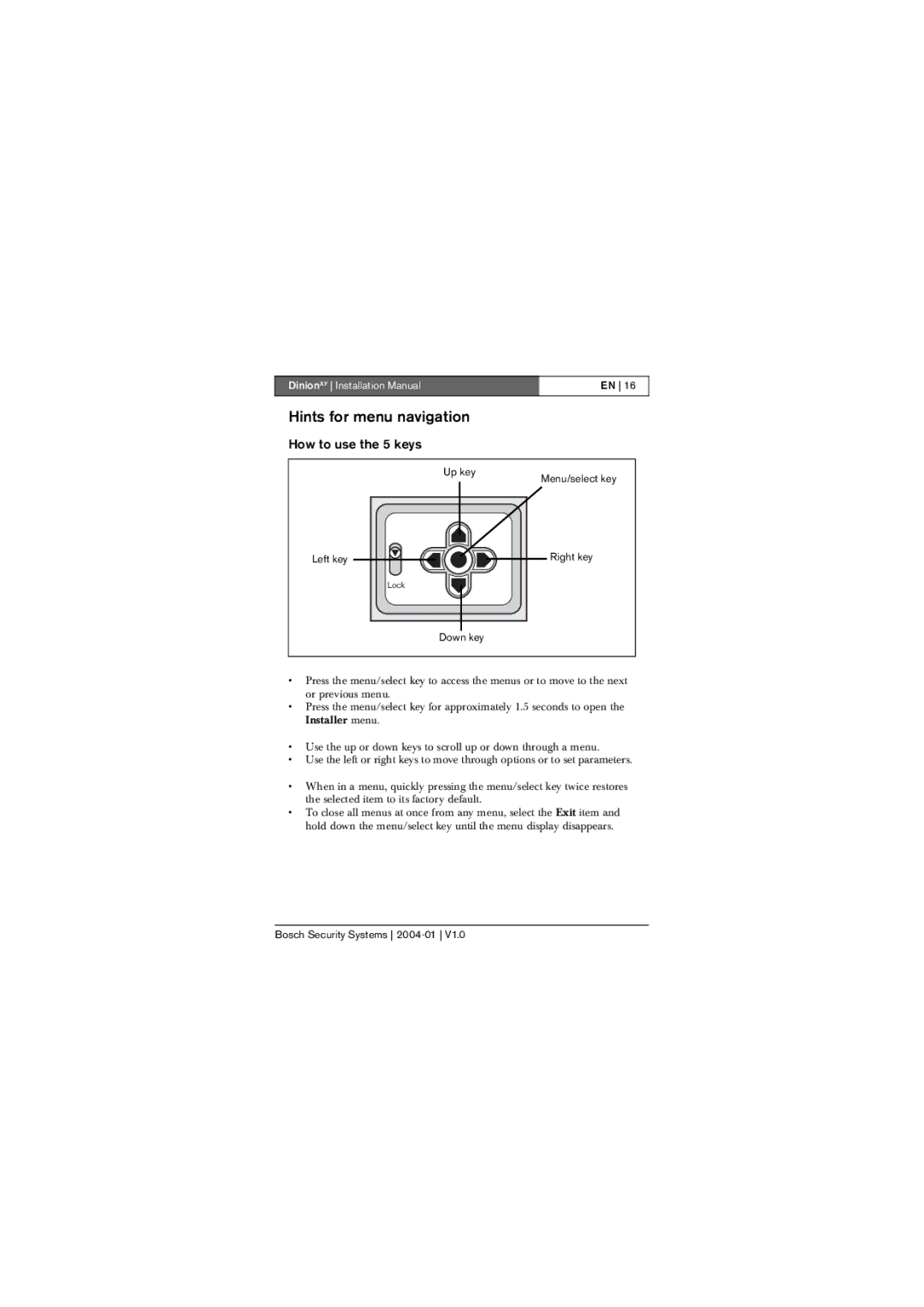 Bosch Appliances LTC 0495, LTC 0620 Hints for menu navigation, How to use the 5 keys, Left key Up key 