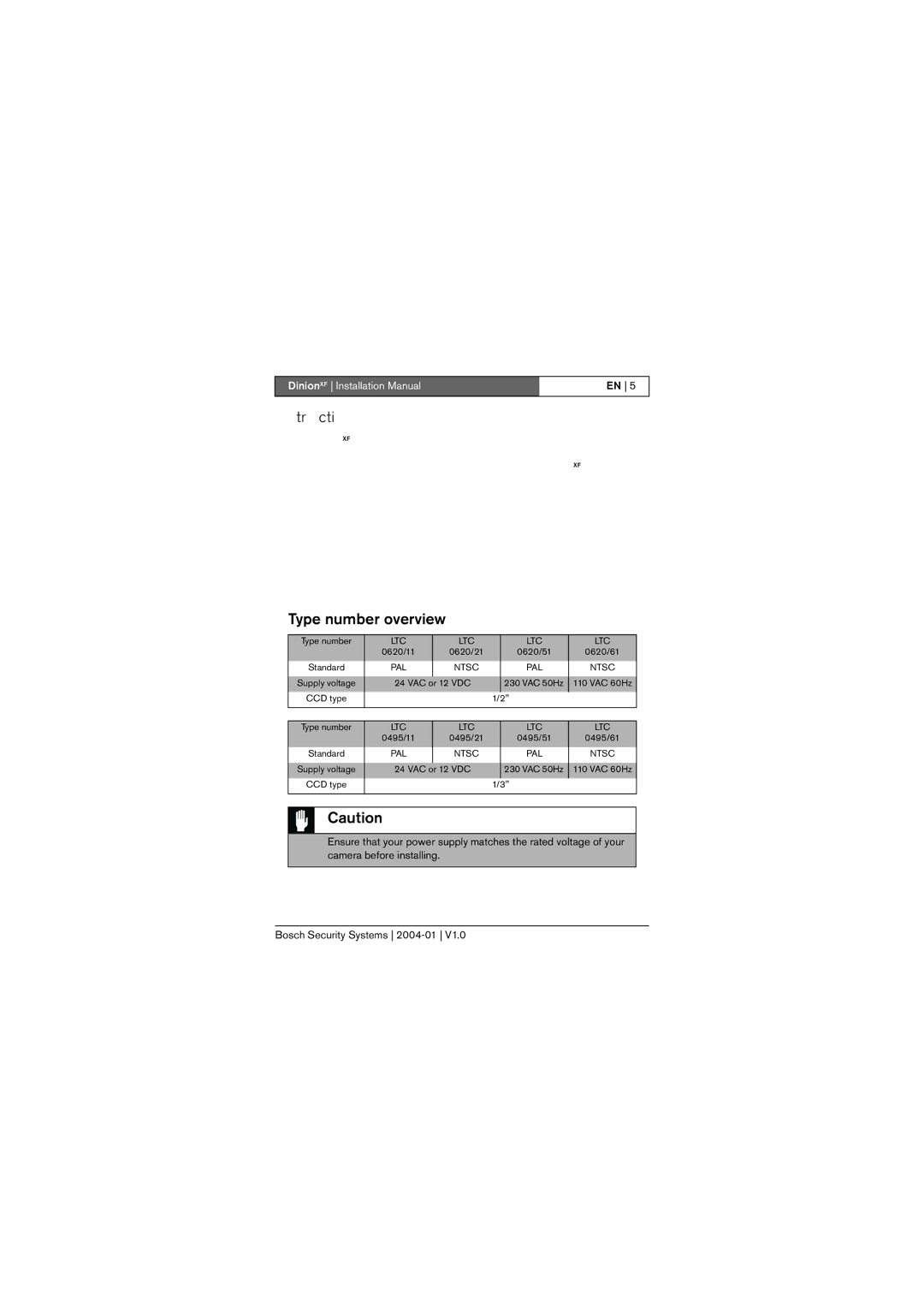 Bosch Appliances LTC 0620, LTC 0495 installation instructions Introduction, Type number overview, Ltc, Ntsc PAL 