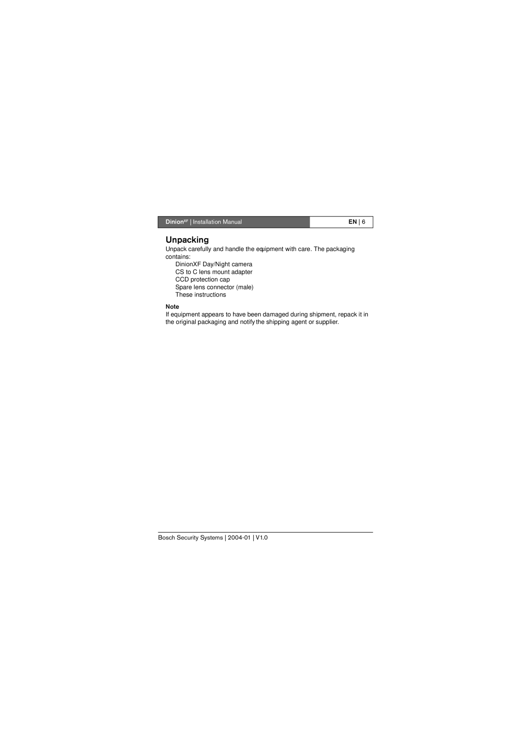 Bosch Appliances LTC 0495, LTC 0620 installation instructions Unpacking 