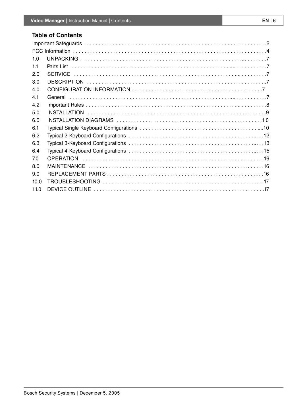 Bosch Appliances LTC 2605/91 instruction manual Table of Contents 