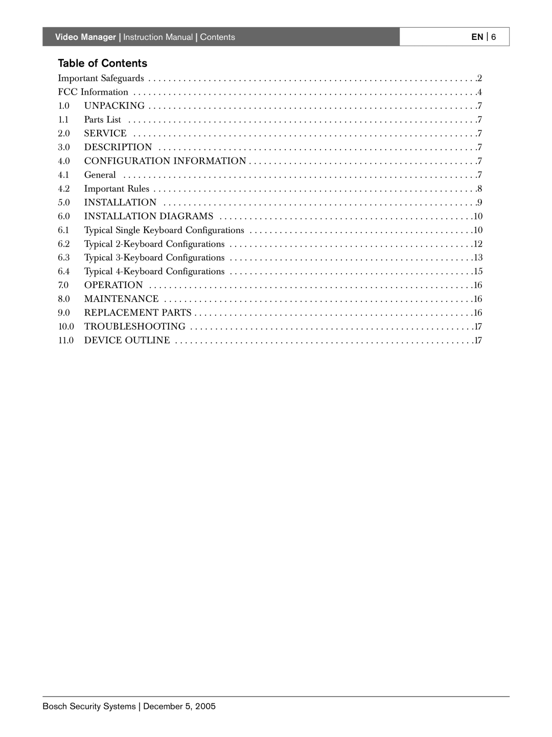 Bosch Appliances LTC 2605/91 instruction manual Table of Contents, En 
