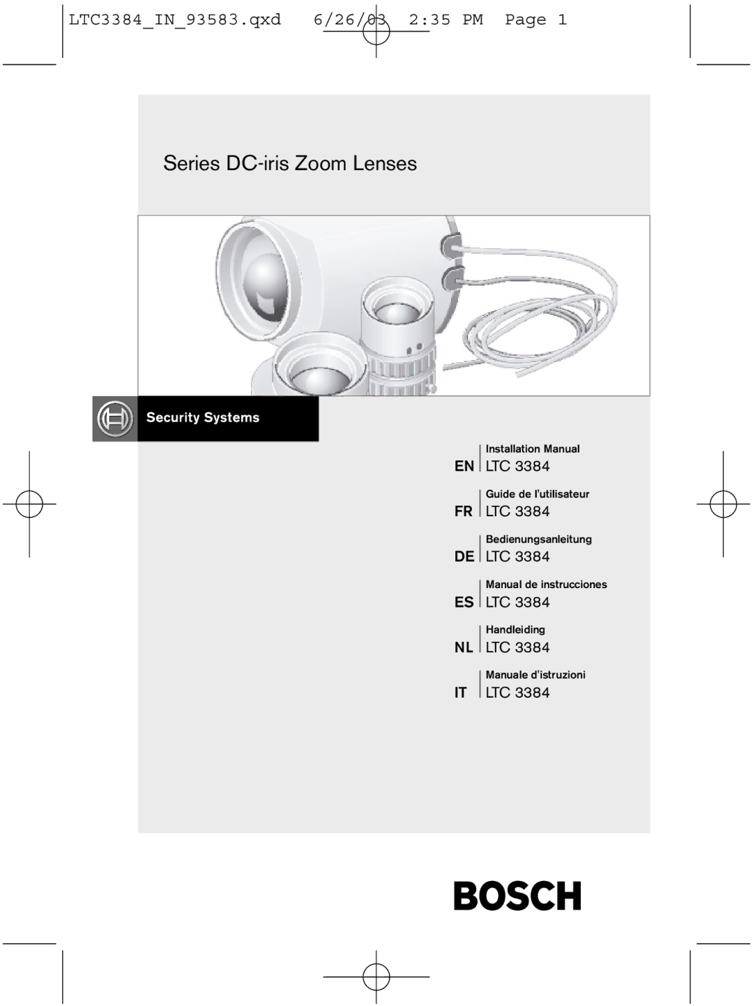 Bosch Appliances LTC 3354 installation manual Series DC-iris Zoom Lenses, Ltc 