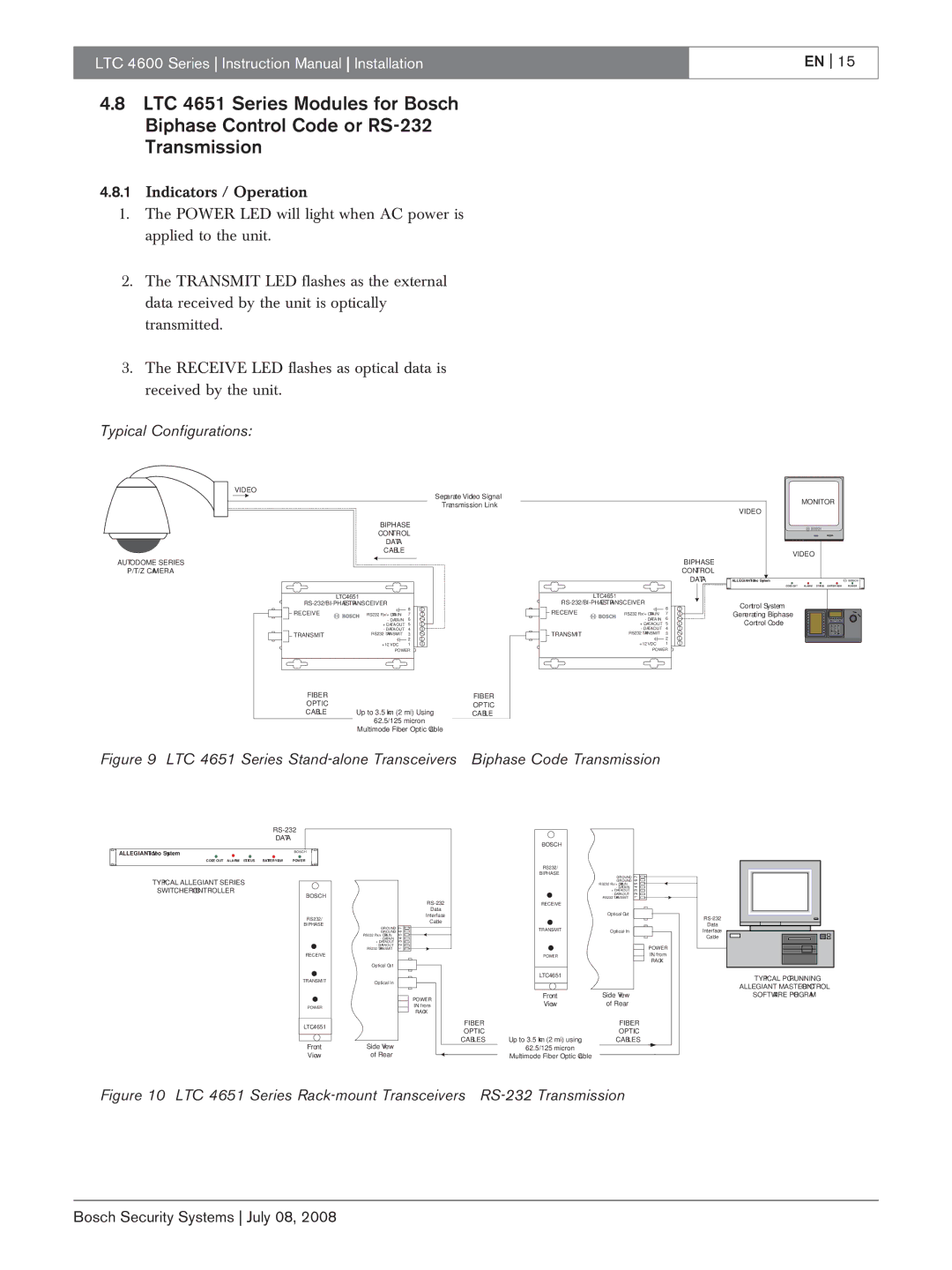 Bosch Appliances LTC 4600 instruction manual LTC 4651 Series Rack-mount Transceivers RS-232 Transmission 