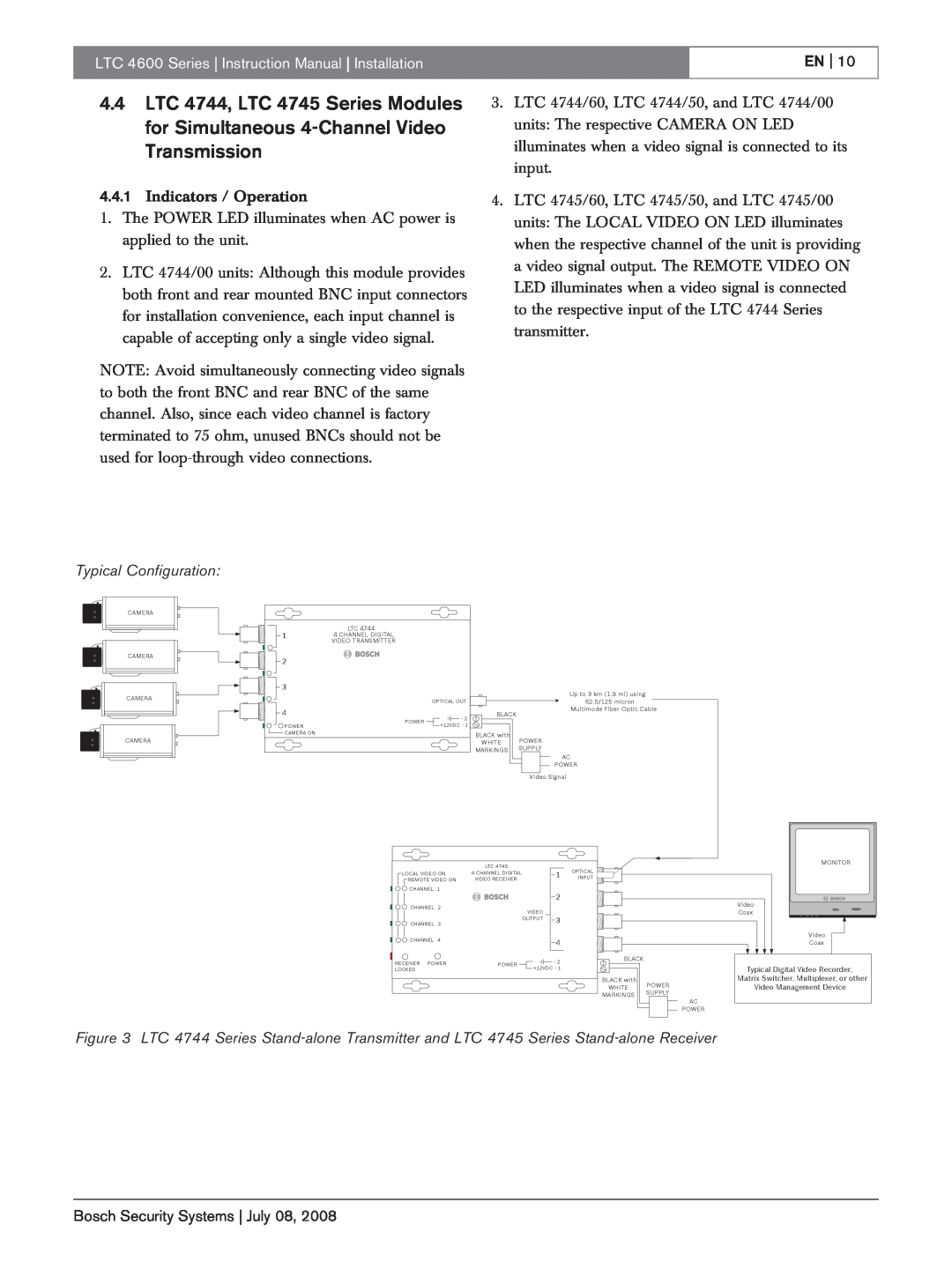 Bosch Appliances LTC 4600 instruction manual En, 4.4.1Indicators / Operation, Bosch Security Systems July 