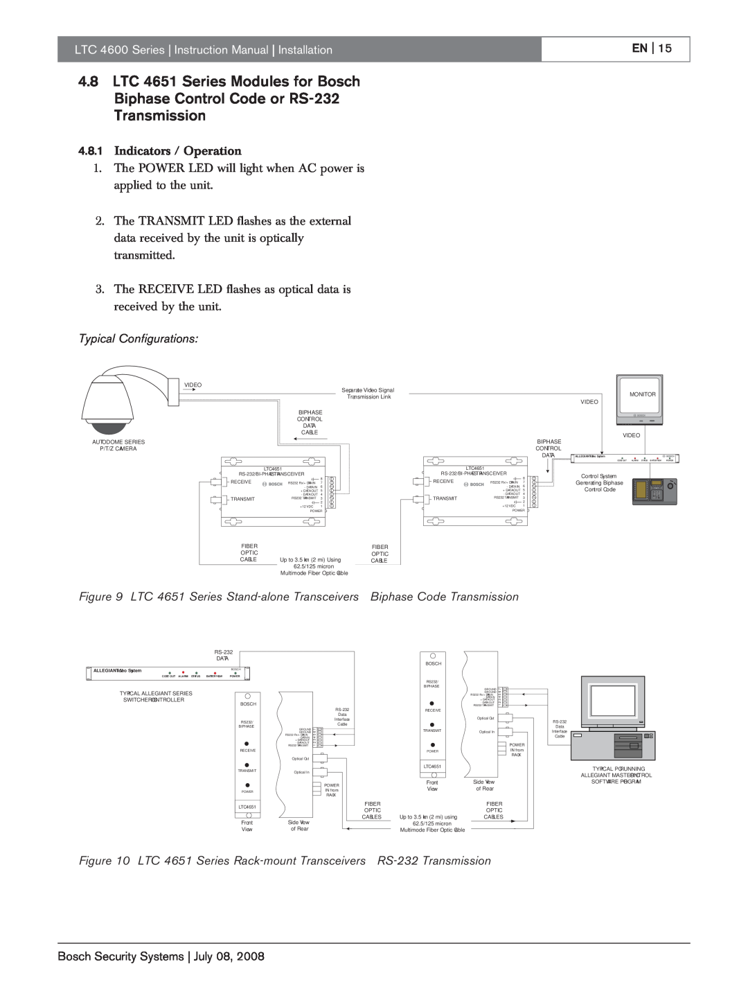 Bosch Appliances LTC 4600 instruction manual En, 4.8.1Indicators / Operation, Bosch Security Systems July 