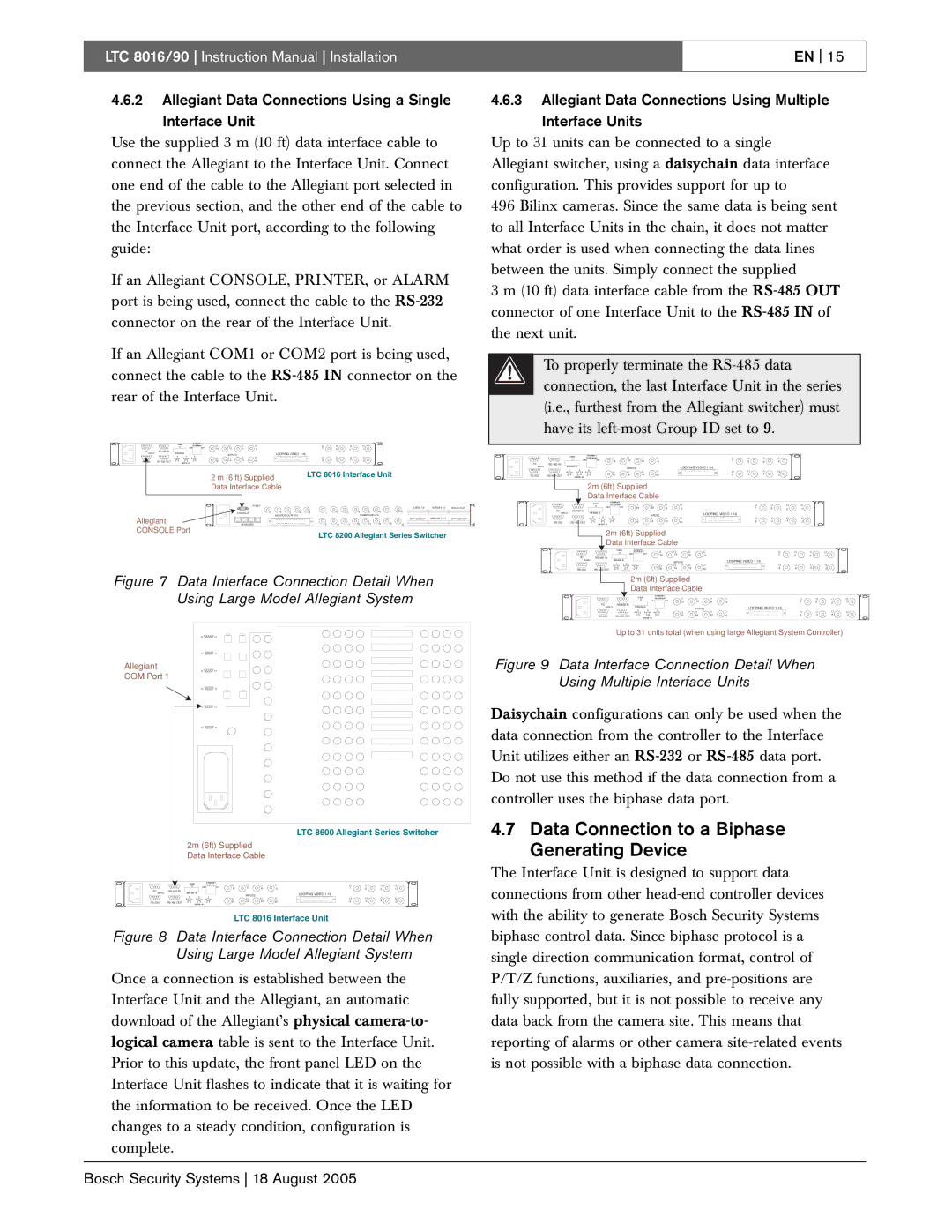 Bosch Appliances LTC 8016/90 instruction manual Data Connection to a Biphase, Generating Device 