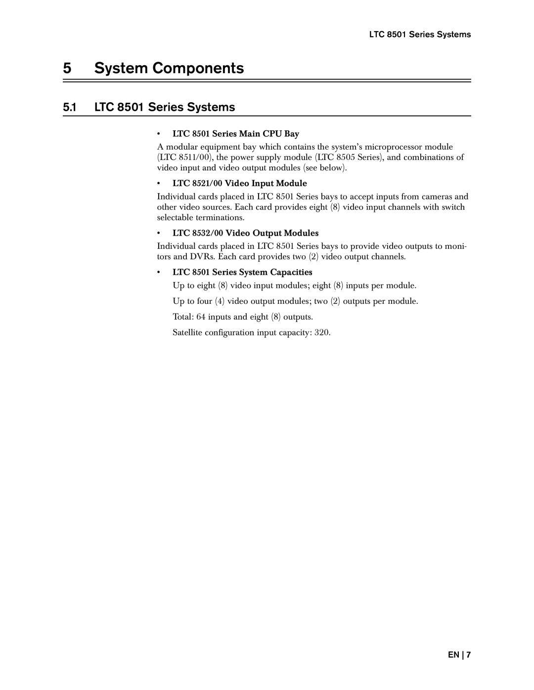 Bosch Appliances 8500 instruction manual System Components, LTC 8501 Series Systems 