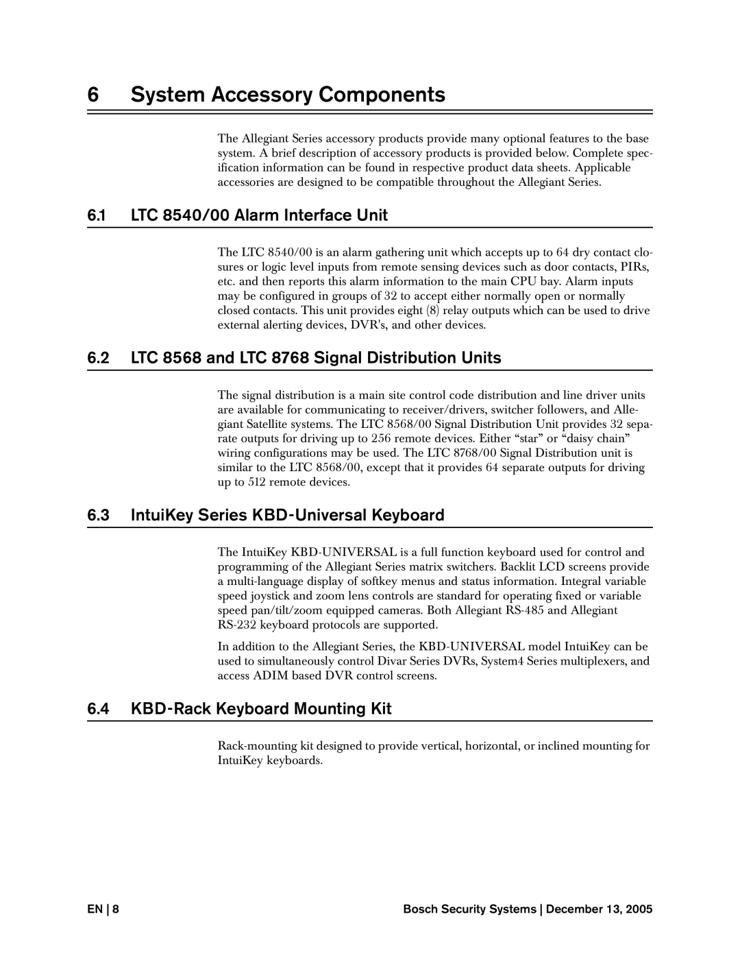 Bosch Appliances System Accessory Components, LTC 8540/00 Alarm Interface Unit, IntuiKey Series KBD-Universal Keyboard 