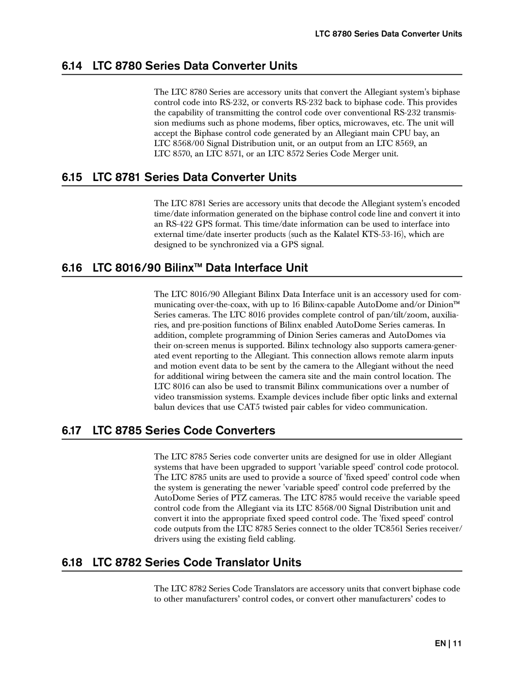 Bosch Appliances 8500 instruction manual LTC 8780 Series Data Converter Units, LTC 8781 Series Data Converter Units 