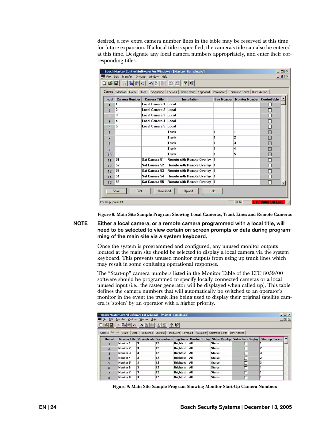 Bosch Appliances LTC, 8500 instruction manual Ming of the main site via a system keyboard 