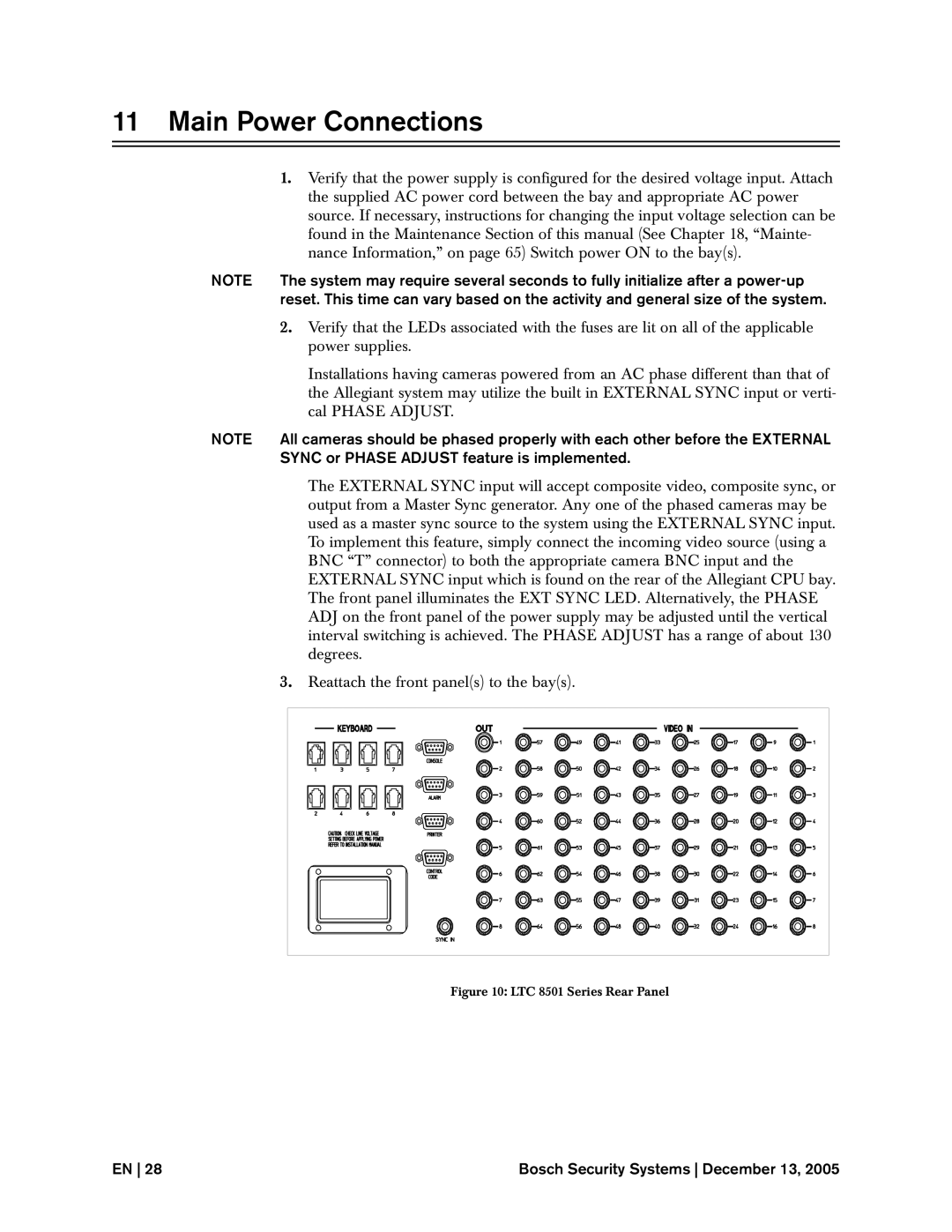 Bosch Appliances 8500 instruction manual Main Power Connections, LTC 8501 Series Rear Panel 