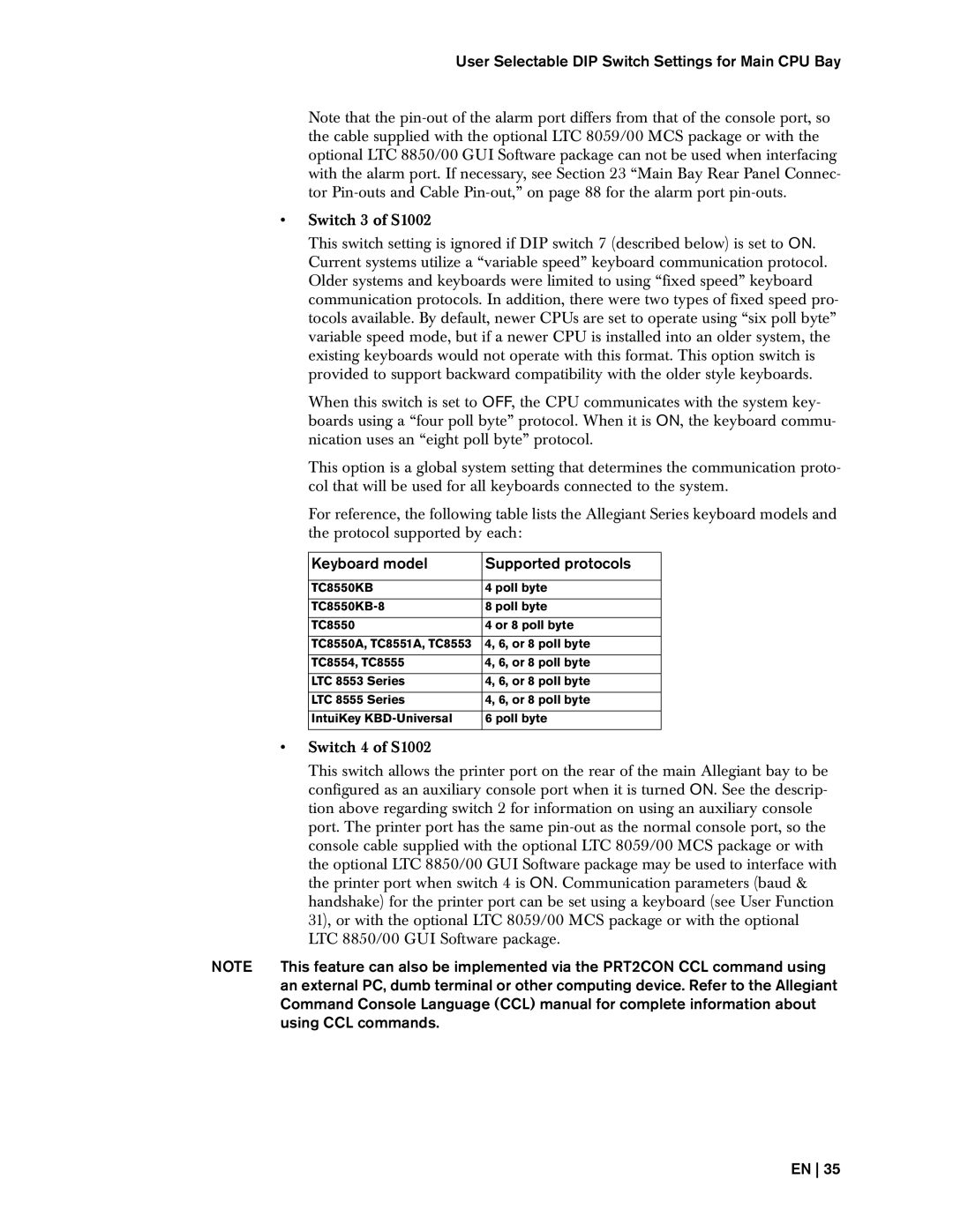 Bosch Appliances 8500, LTC instruction manual Keyboard model Supported protocols 