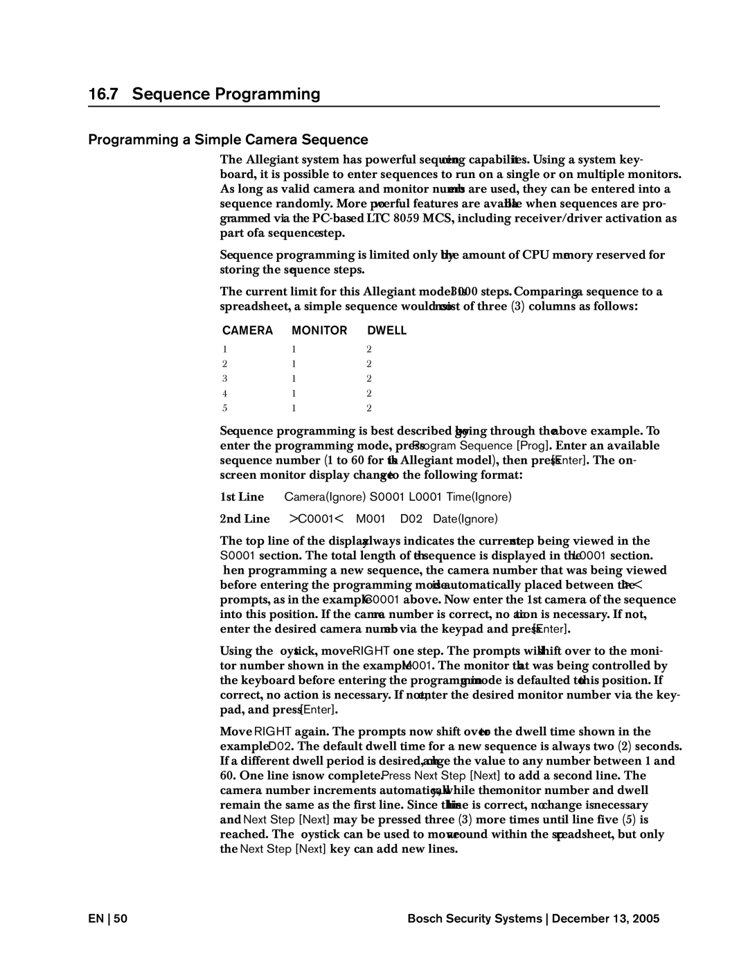 Bosch Appliances LTC, 8500 instruction manual Sequence Programming, Programming a Simple Camera Sequence 