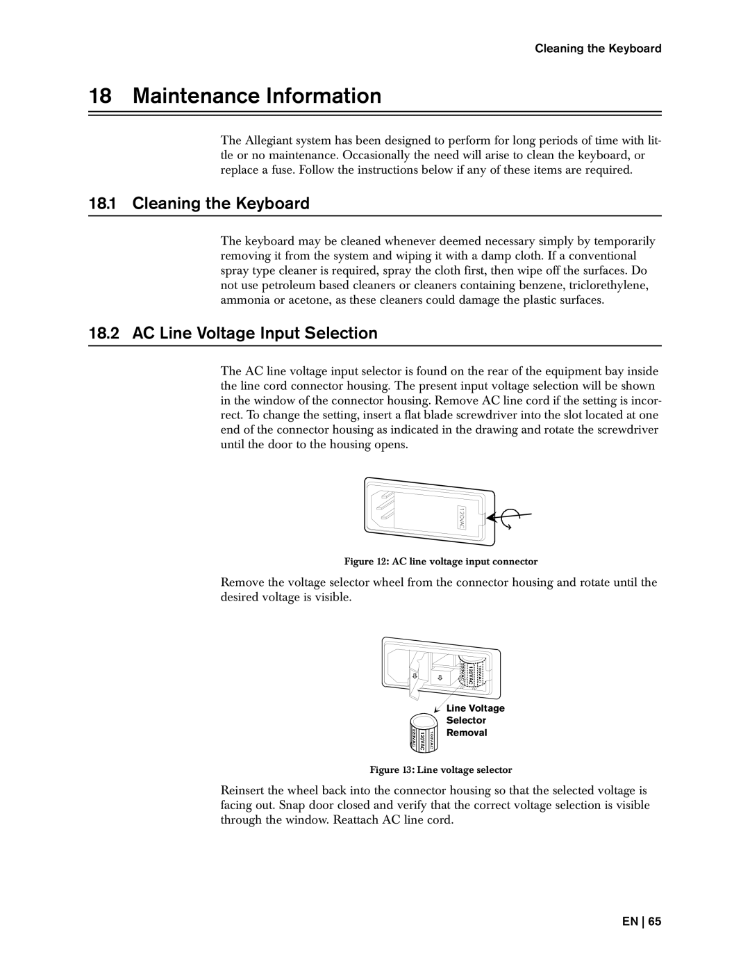 Bosch Appliances 8500, LTC Maintenance Information, Cleaning the Keyboard, AC Line Voltage Input Selection 