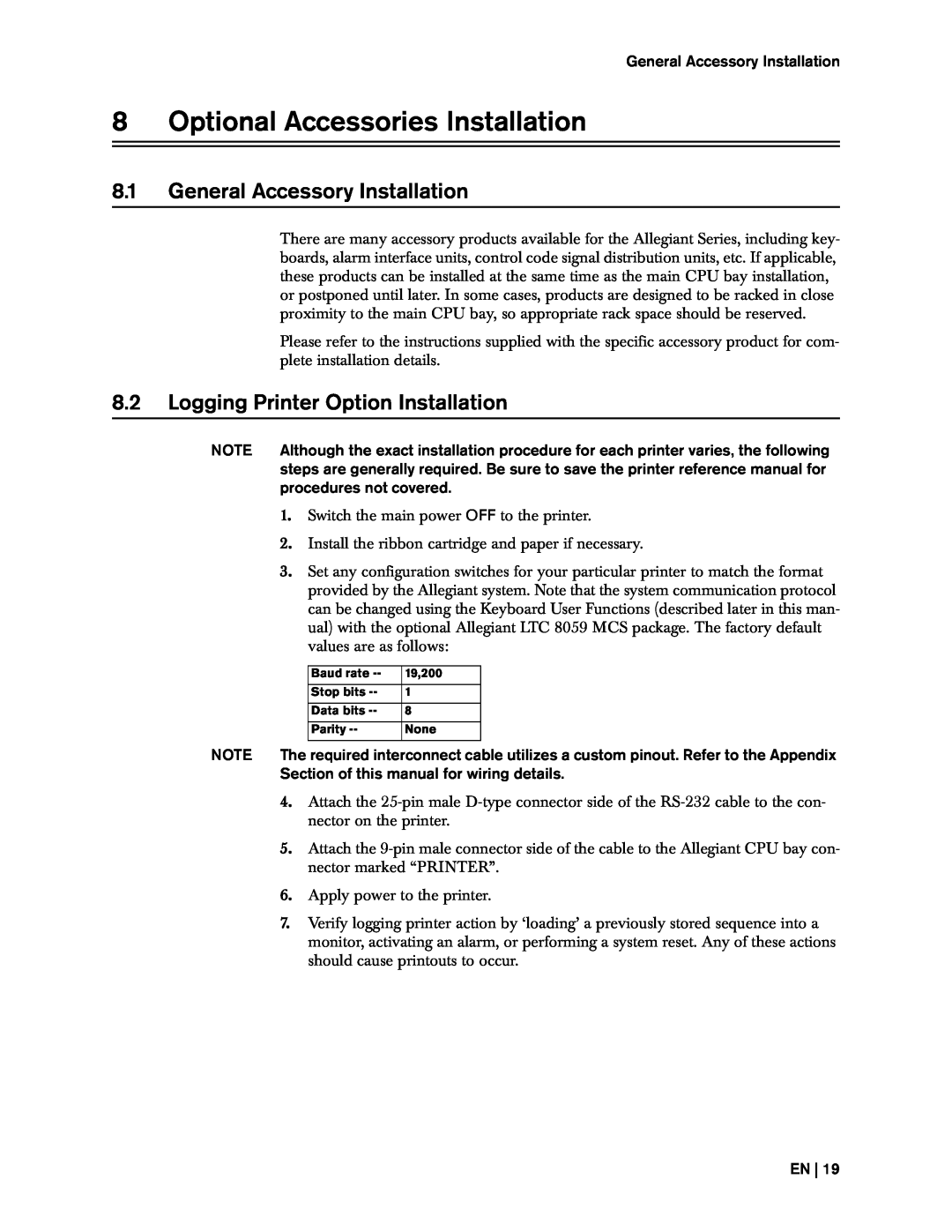 Bosch Appliances 8500, LTC instruction manual 8Optional Accessories Installation, 8.1General Accessory Installation 