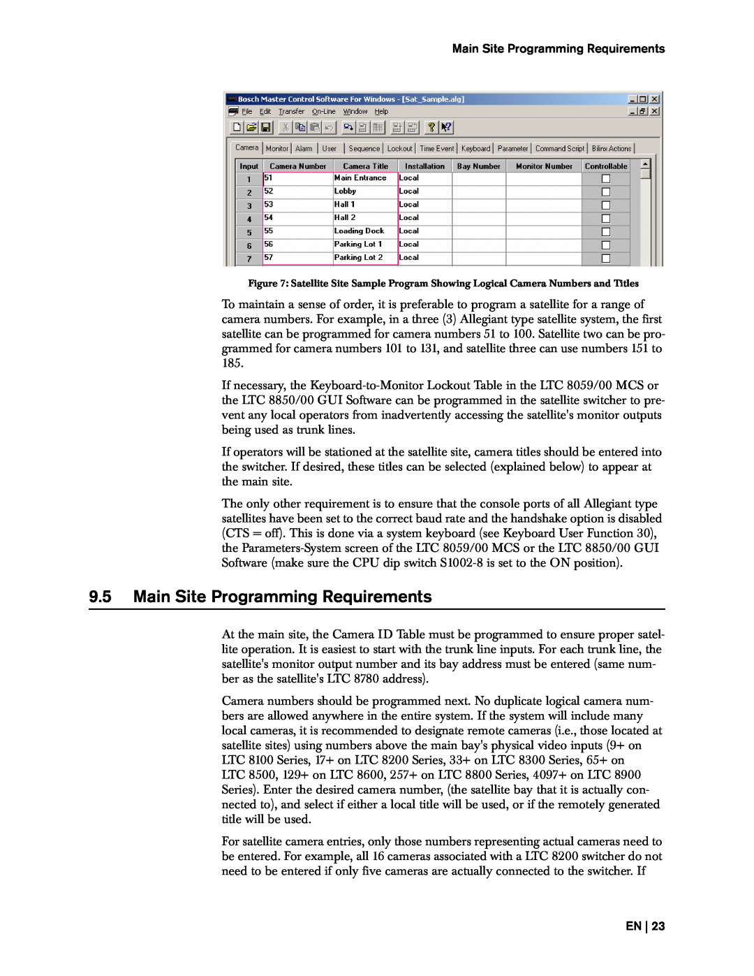 Bosch Appliances 8500, LTC instruction manual 9.5Main Site Programming Requirements, En 