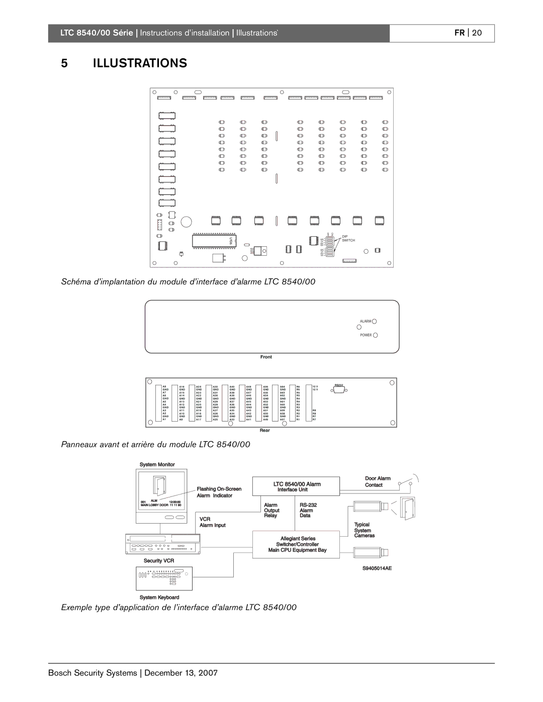 Bosch Appliances instruction manual Illustrations, Panneaux avant et arrière du module LTC 8540/00 