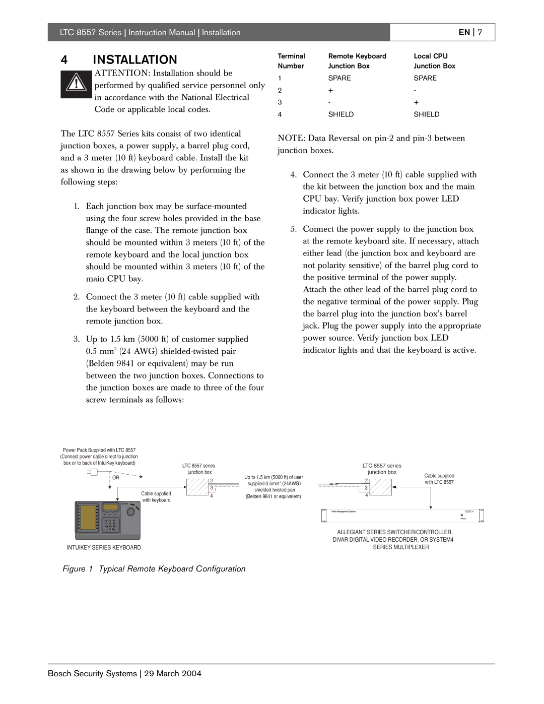 Bosch Appliances LTC 8557 Series instruction manual Installation, Shielded twisted pair 