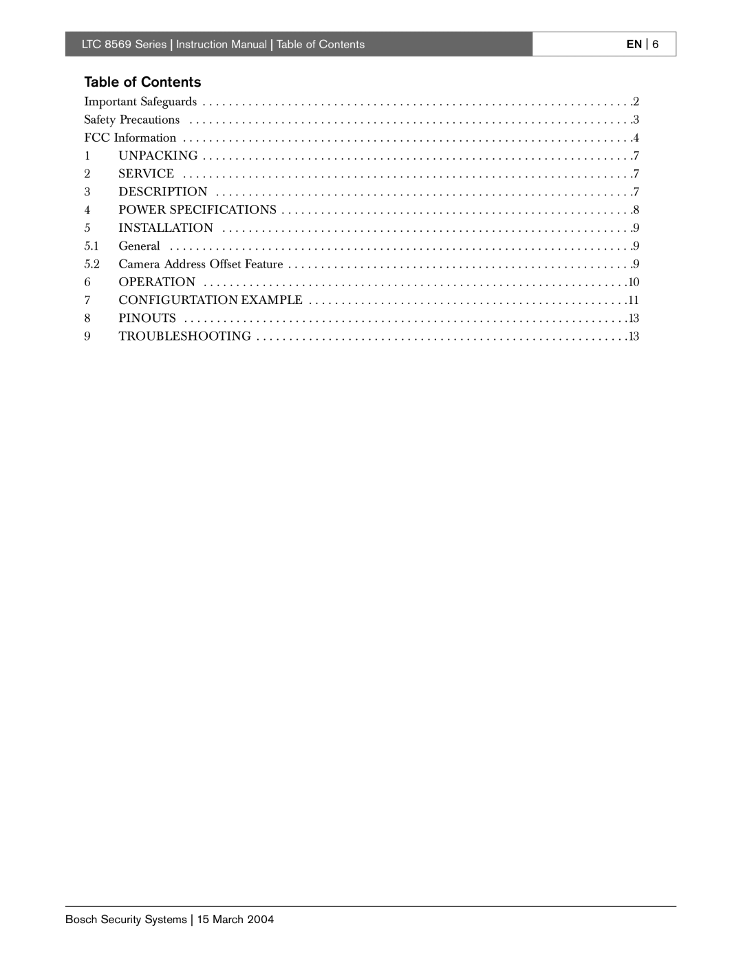 Bosch Appliances LTC 8570, LTC 8571, LTC 8572, LTC 8569 instruction manual Table of Contents 