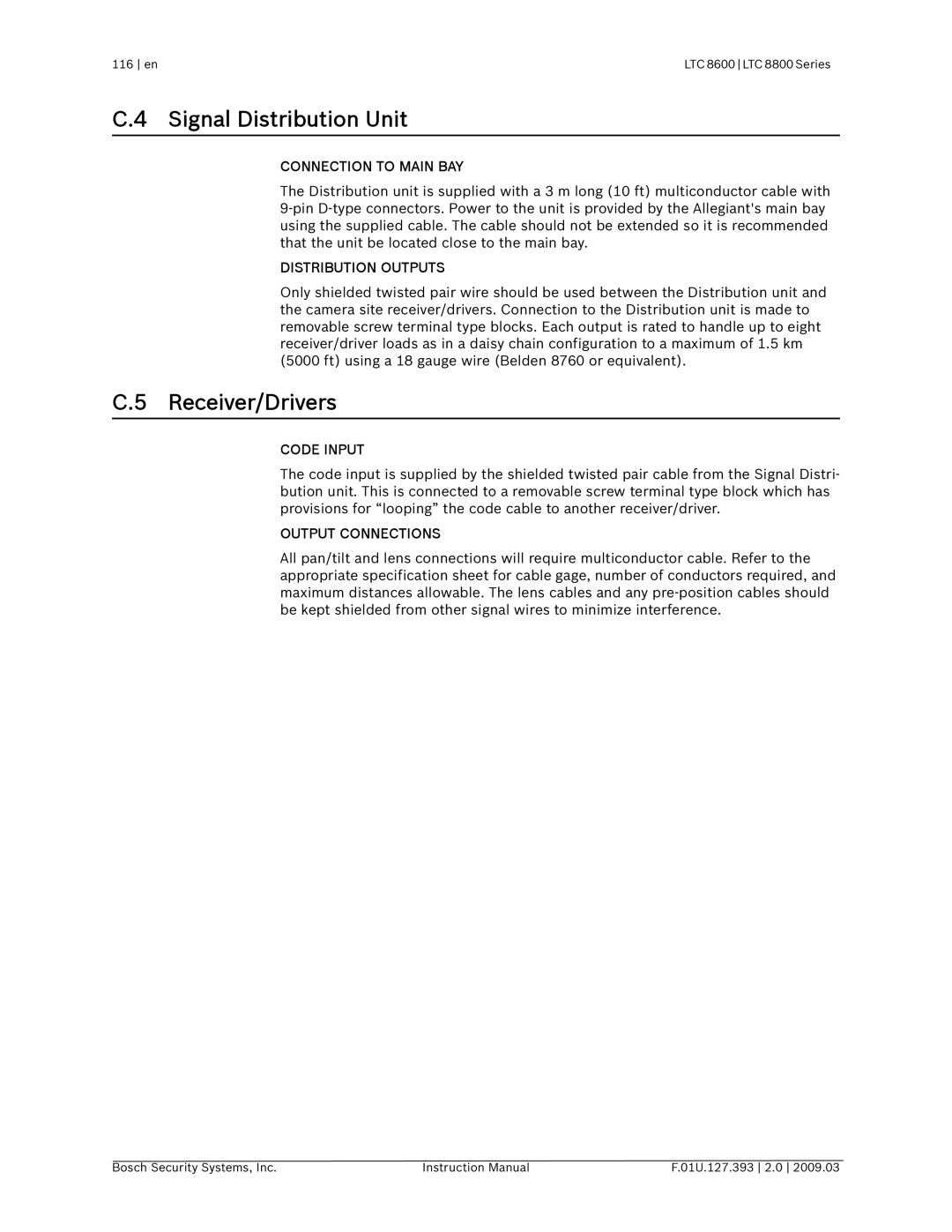 Bosch Appliances LTC 8600, LTC 8800 instruction manual Signal Distribution Unit, Receiver/Drivers 