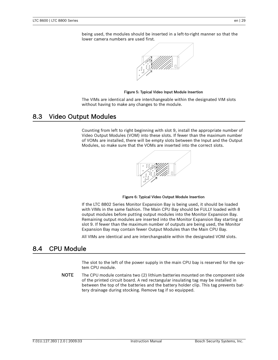 Bosch Appliances LTC 8800, LTC 8600 instruction manual Video Output Modules, CPU Module 