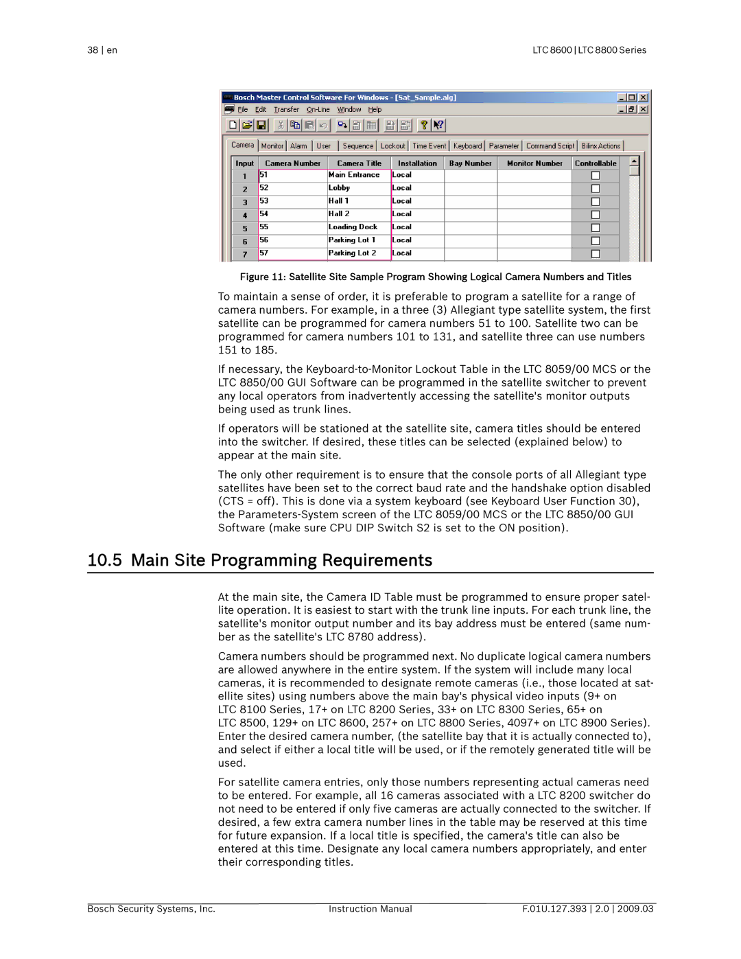 Bosch Appliances LTC 8600, LTC 8800 instruction manual Main Site Programming Requirements 