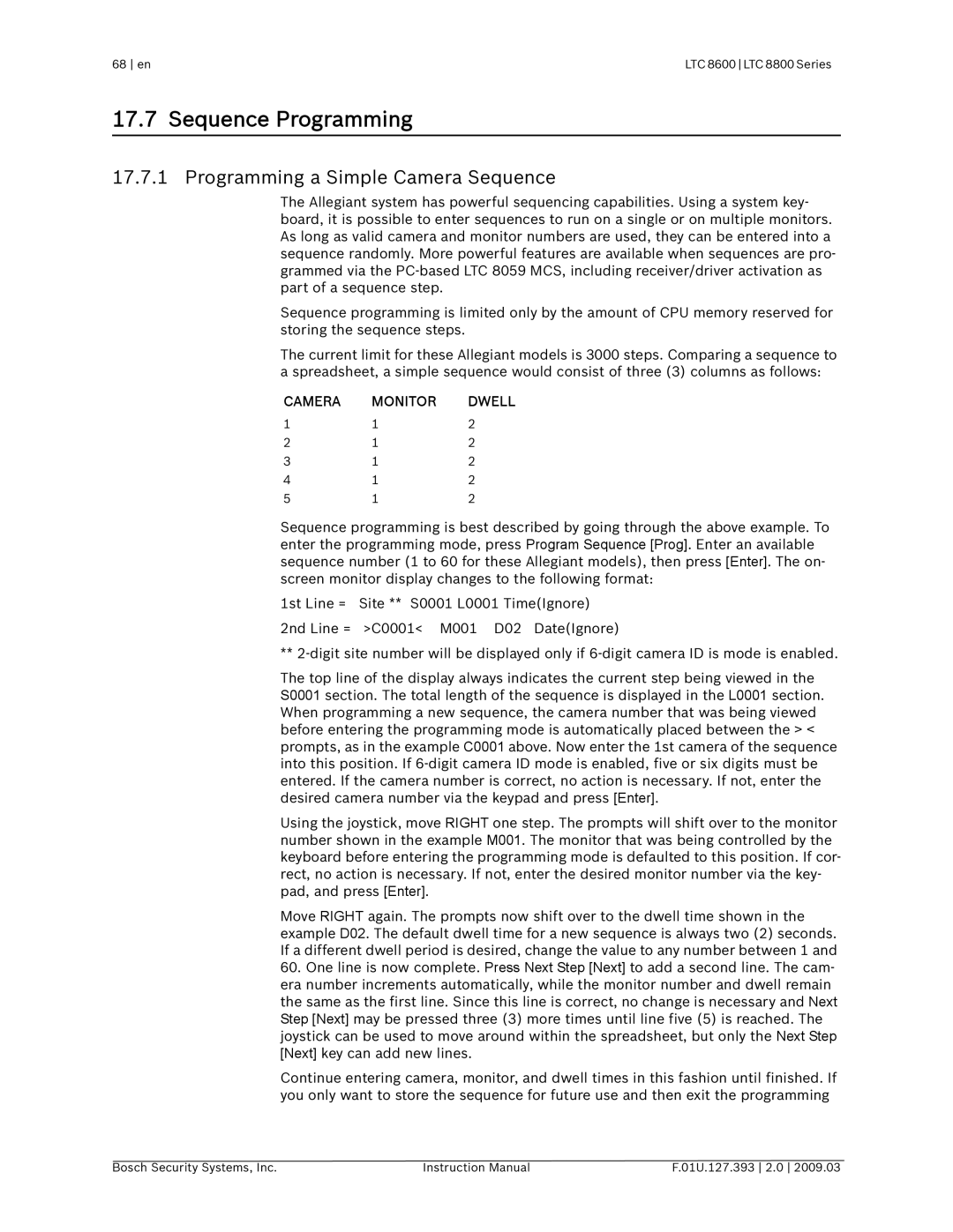 Bosch Appliances LTC 8600, LTC 8800 instruction manual Sequence Programming, Programming a Simple Camera Sequence 