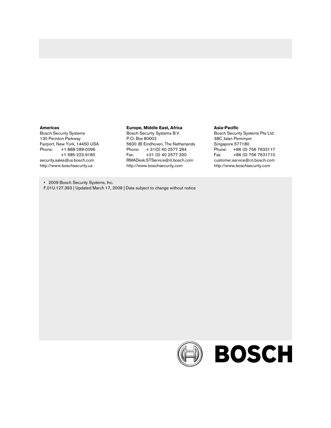 Bosch Appliances LTC 8600, LTC 8800 instruction manual Europe, Middle East, Africa, Asia-Pacific 