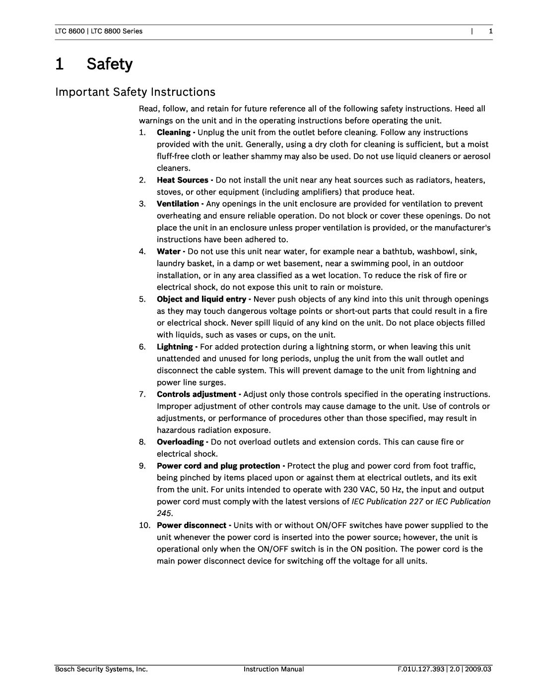 Bosch Appliances LTC 8800, LTC 8600 instruction manual Important Safety Instructions 