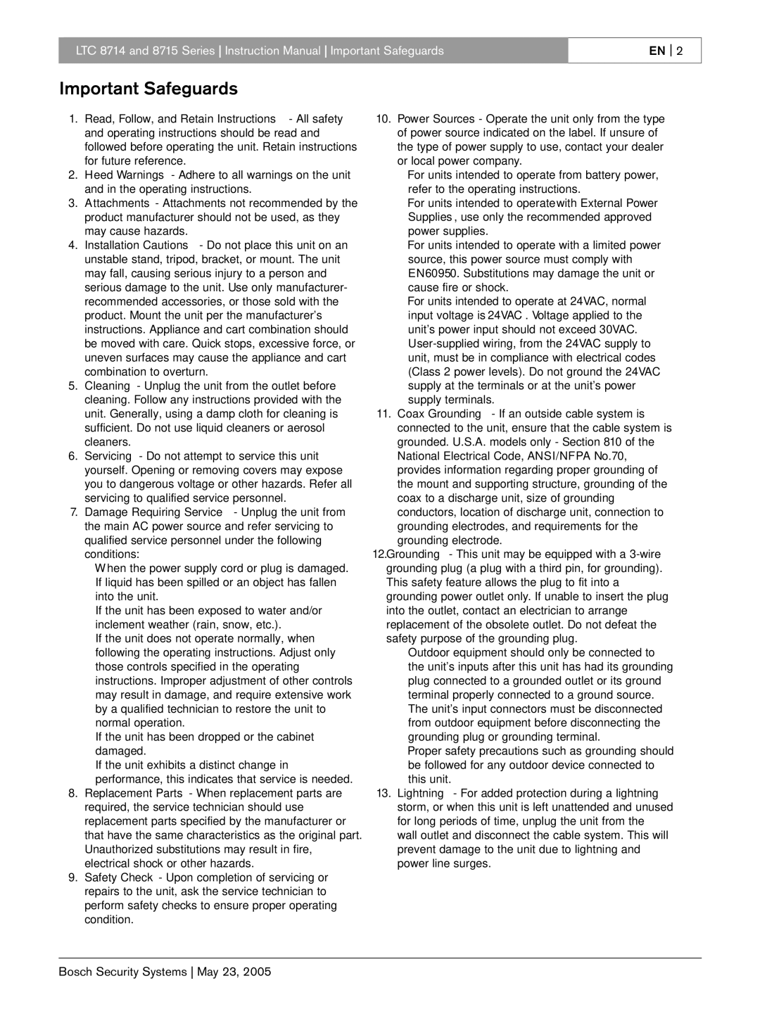 Bosch Appliances LTC 8715, LTC 8714 instruction manual Important Safeguards 