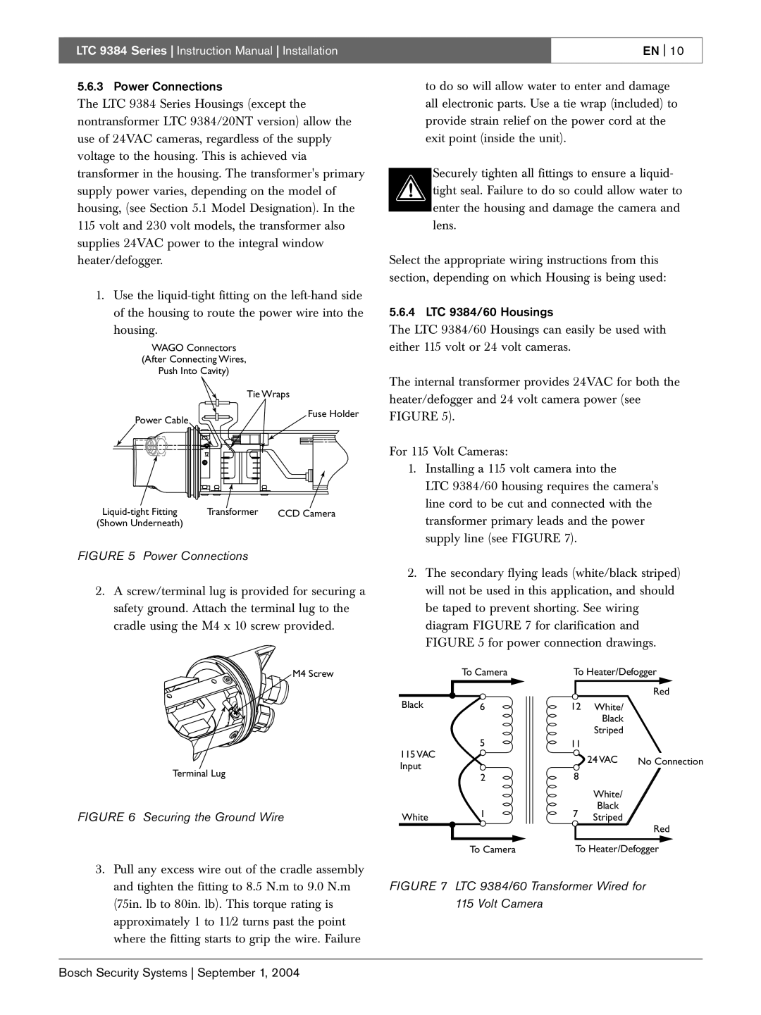 Bosch Appliances instruction manual Power Connections, LTC 9384/60 Housings 