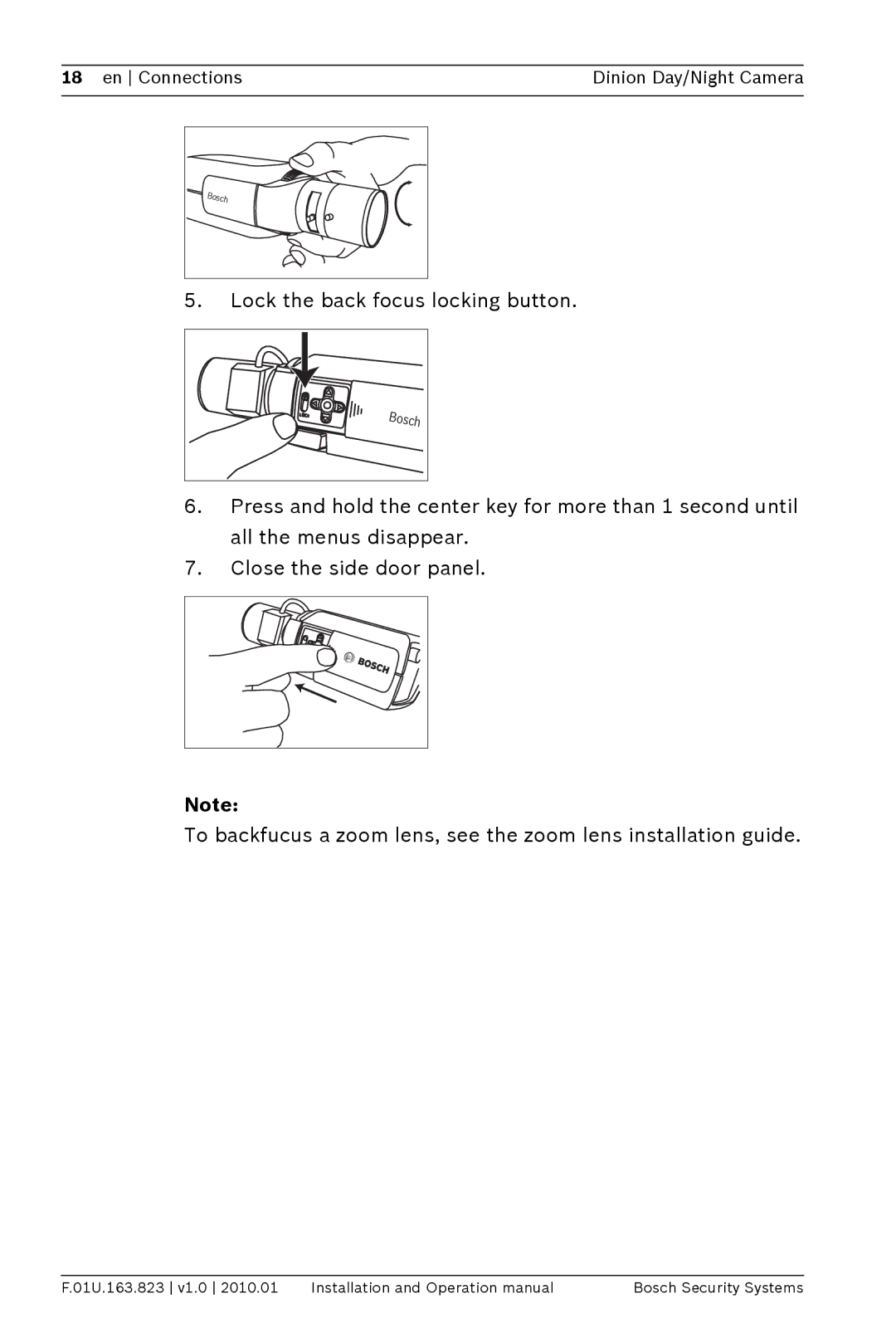 Bosch Appliances LTC0465 operation manual Lock the back focus locking button 