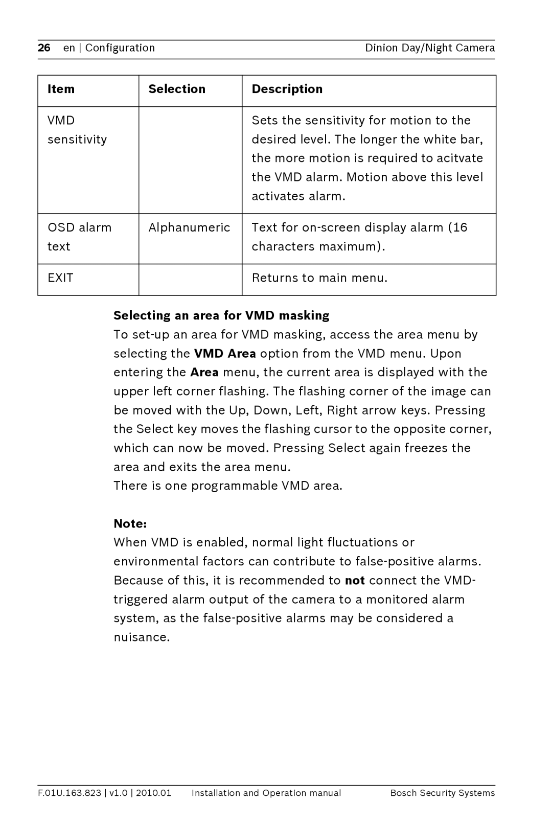 Bosch Appliances LTC0465 operation manual Selecting an area for VMD masking 