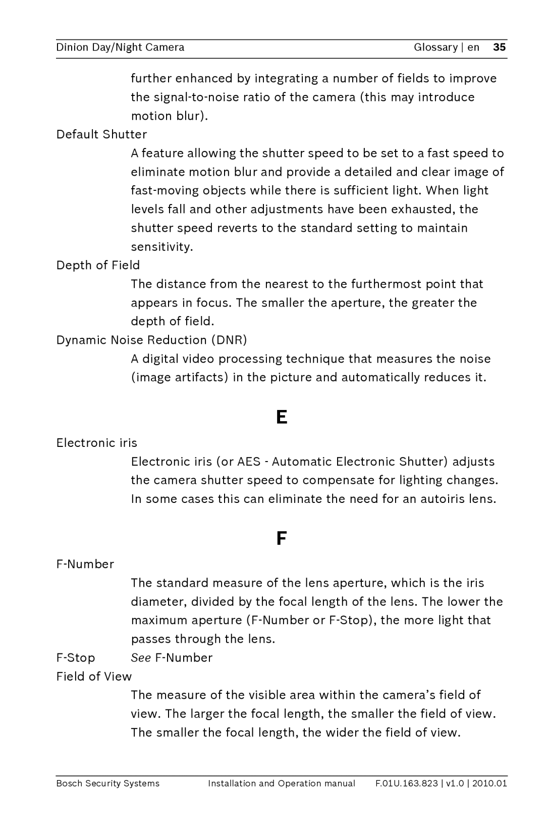 Bosch Appliances LTC0465 operation manual Dinion Day/Night Camera Glossary en 