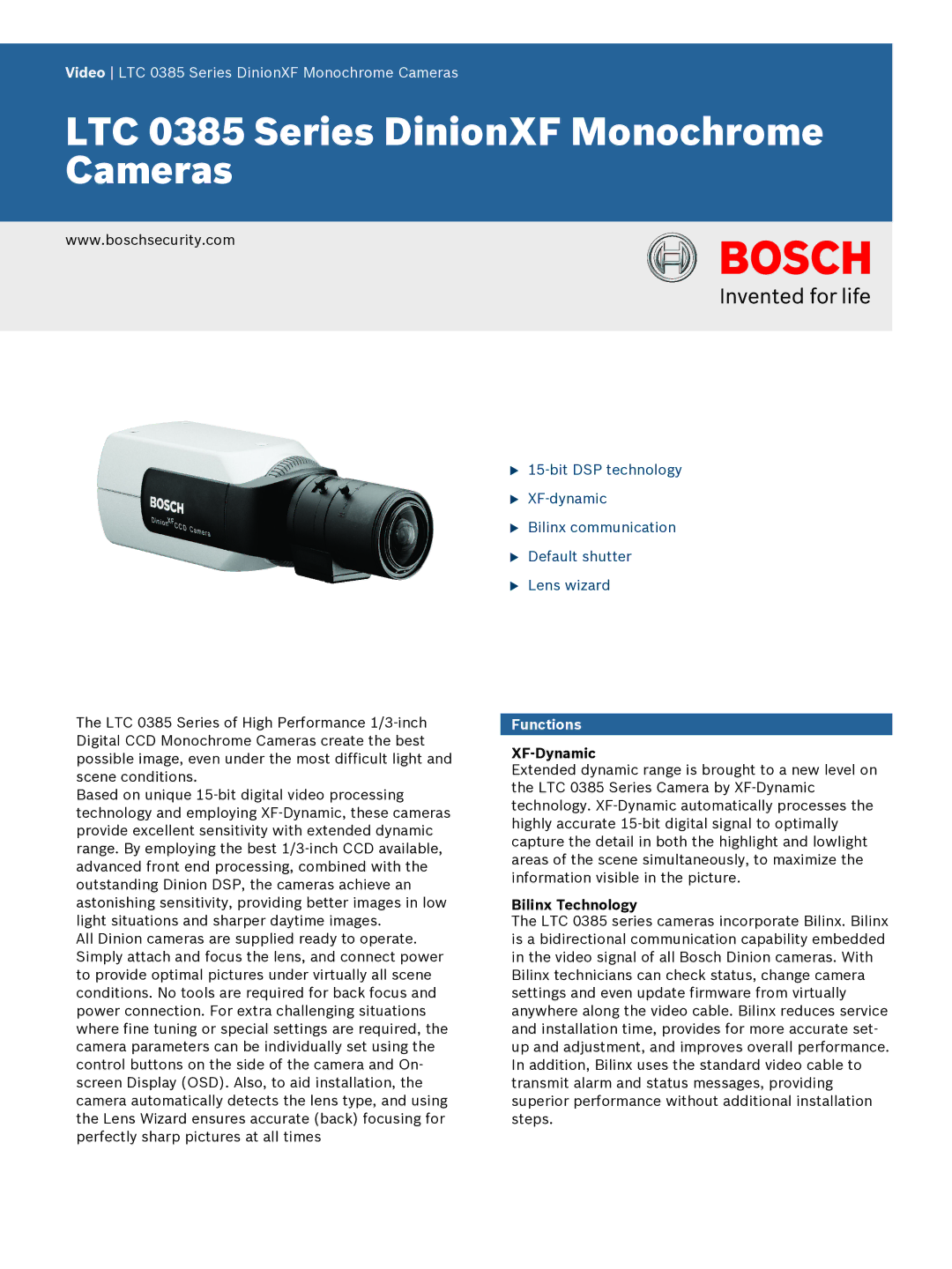 Bosch Appliances LTC385 manual Functions, XF-Dynamic, Bilinx Technology 