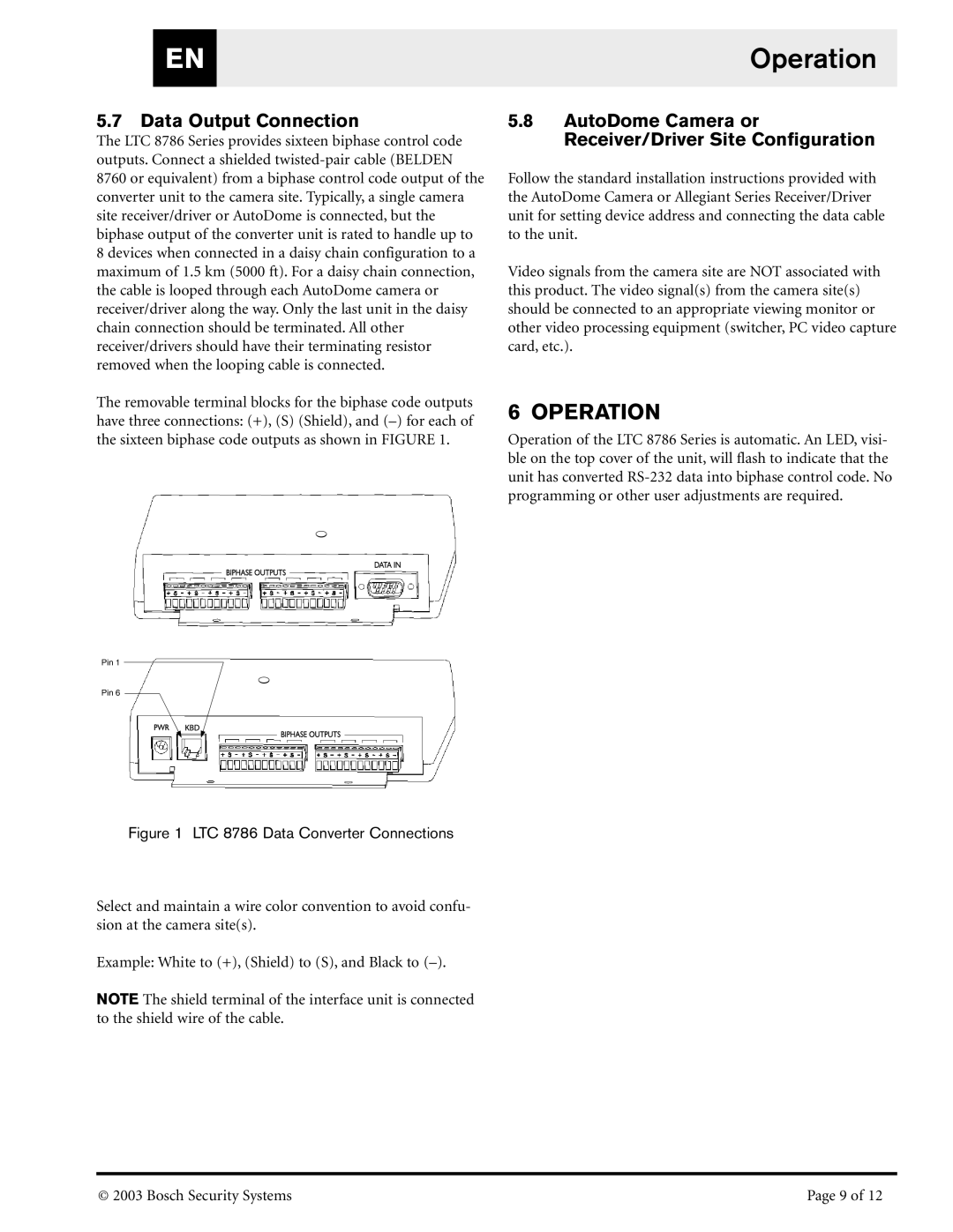 Bosch Appliances LTC8786/60, RS-232, LTC8786/50 installation instructions Operation 