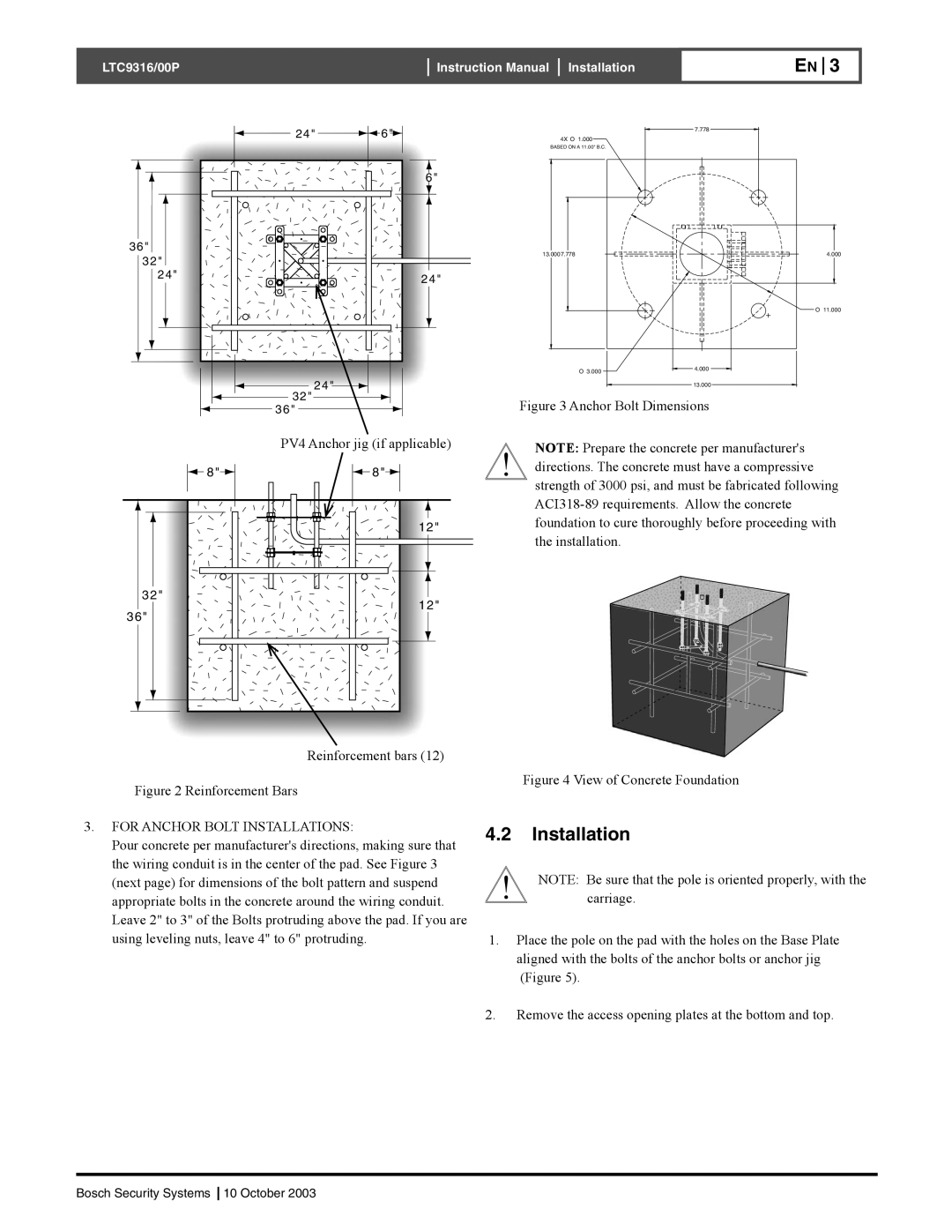 Bosch Appliances 00P, LTC9316 installation manual For Anchor Bolt Installations 