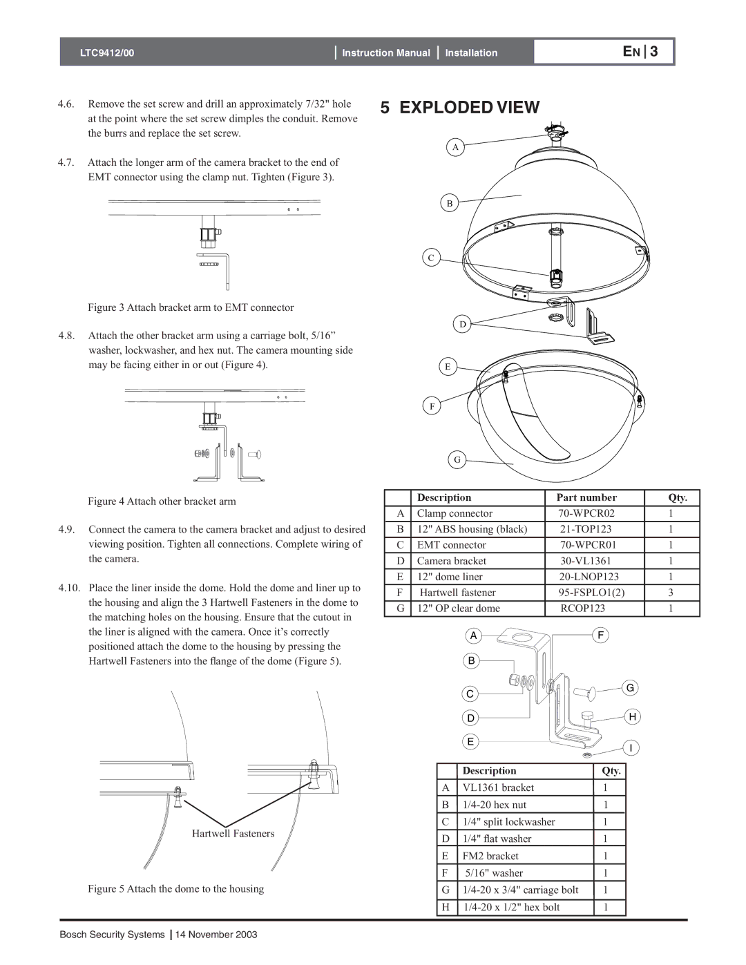 Bosch Appliances LTC9412/00 installation manual Exploded View, Description Part number 