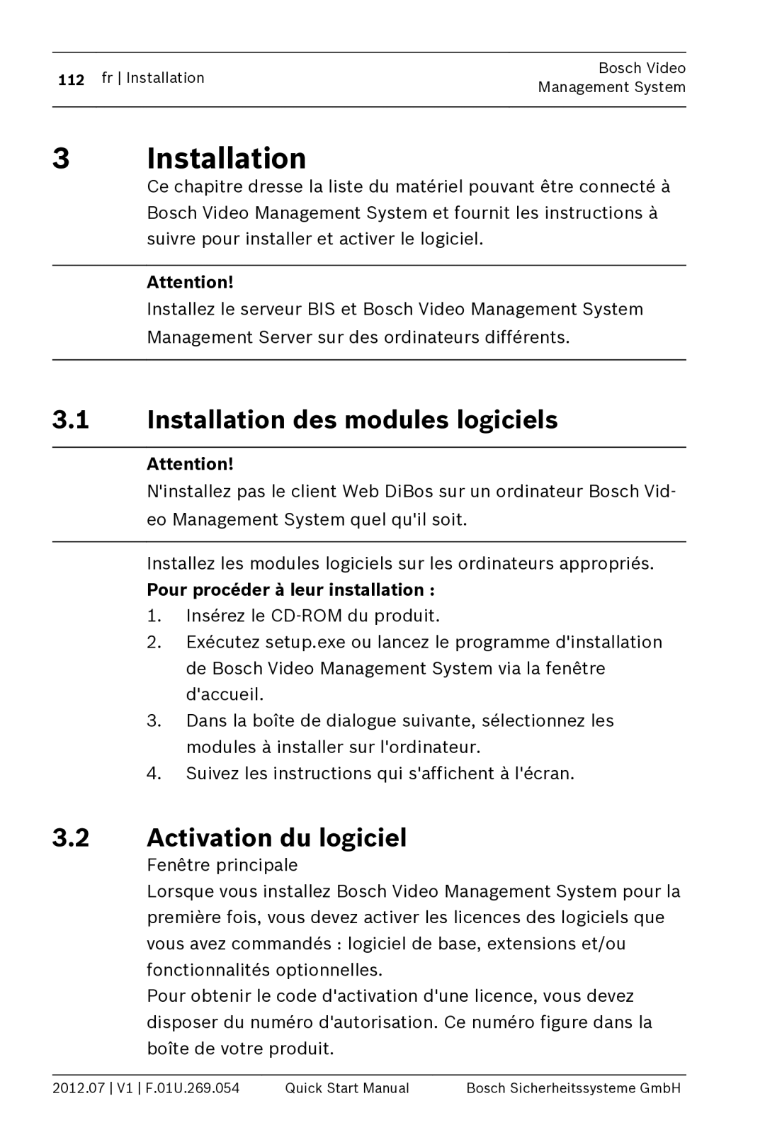 Bosch Appliances MBV-BPRO-40 Installation des modules logiciels, Activation du logiciel, Pour procéder à leur installation 