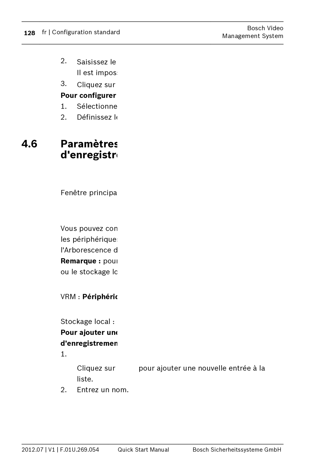 Bosch Appliances MBV-BPRO-40 quick start manual Paramètres de configuration denregistrement planifié 