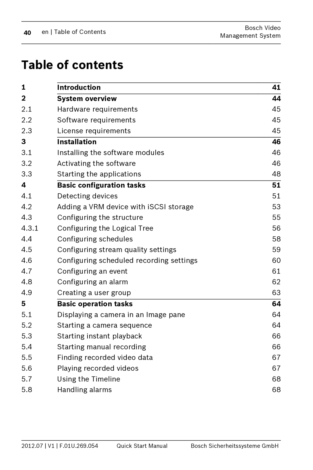 Bosch Appliances MBV-BPRO-40 quick start manual Table of contents 