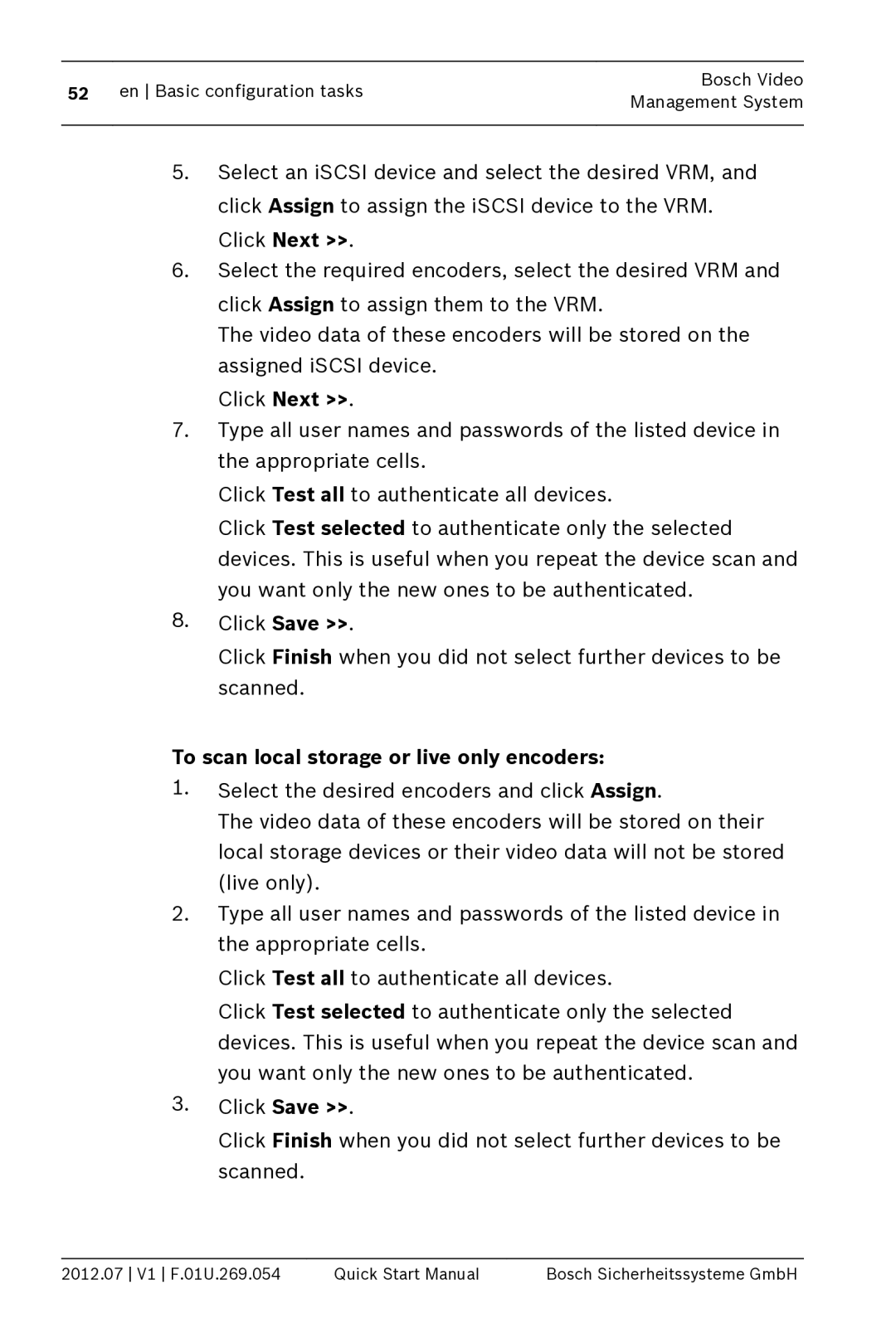 Bosch Appliances MBV-BPRO-40 quick start manual To scan local storage or live only encoders 