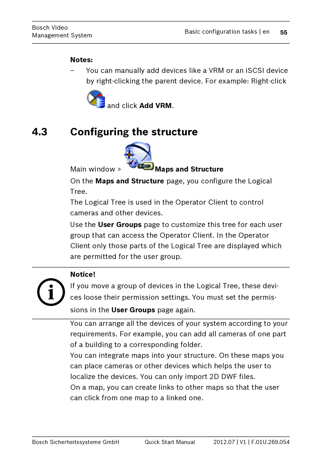 Bosch Appliances MBV-BPRO-40 quick start manual Configuring the structure, Main window Maps and Structure 