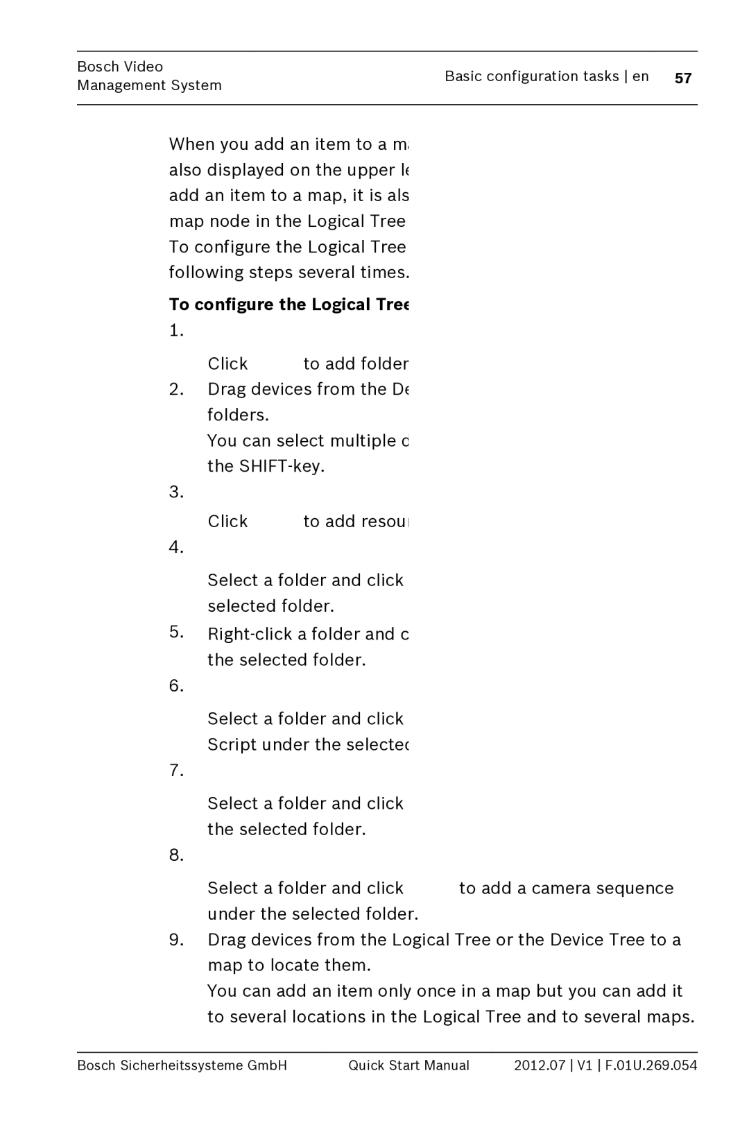 Bosch Appliances MBV-BPRO-40 quick start manual To configure the Logical Tree 