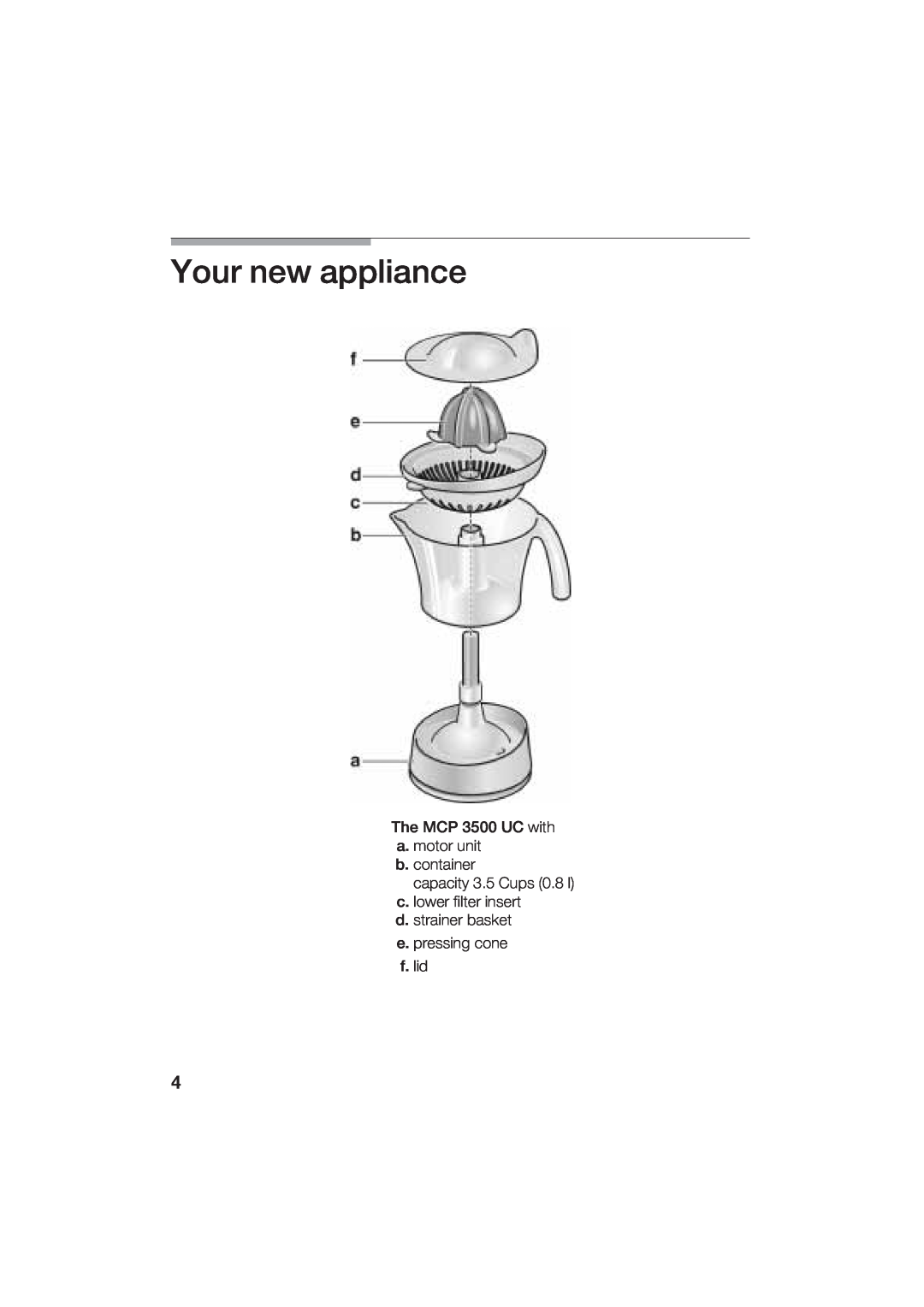 Bosch Appliances MCP 3500 manual Your new appliance, The MCP 5 UCwith a. motor unit b. container 