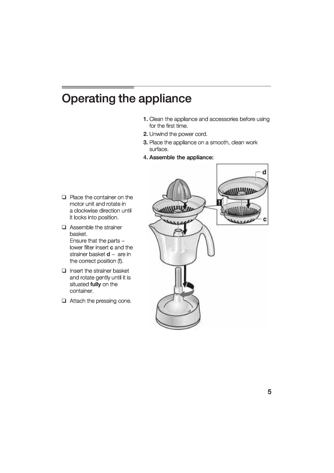 Bosch Appliances MCP 3500 manual Operating the appliance 