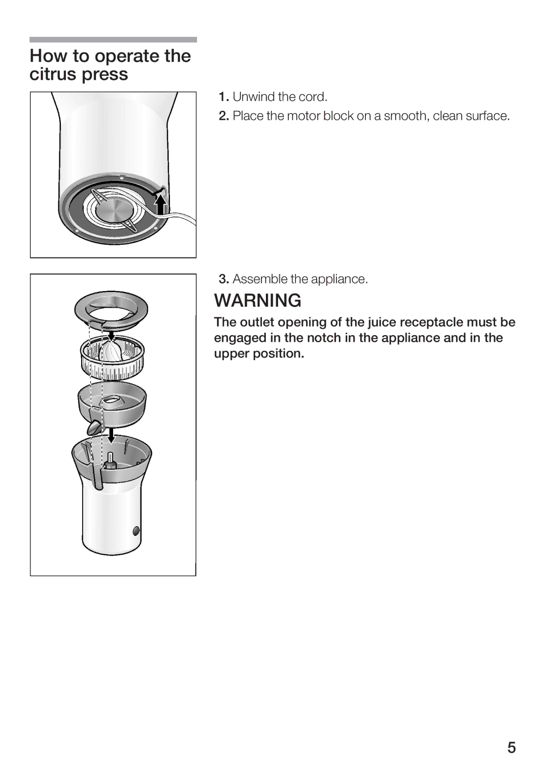 Bosch Appliances MCP 9110 UC manual How to operate the citrus press 