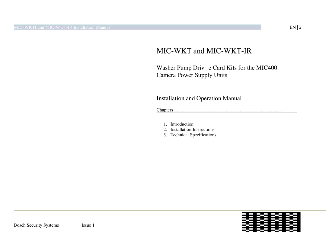 Bosch Appliances installation manual MIC-WKT and MIC-WKT-IR 