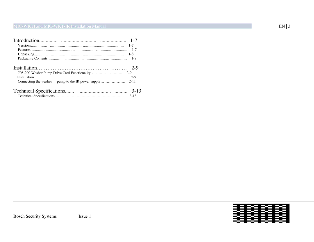 Bosch Appliances MIC-WKT-IR installation manual Introduction 