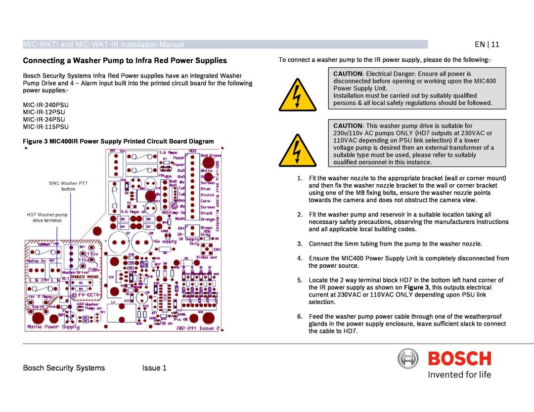 Bosch Appliances installation manual MIC-WKTIand MIC-WKT-IRInstallation Manual, MIC-IR-240PSU MIC-IR-12PSU MIC-IR-24PSU 